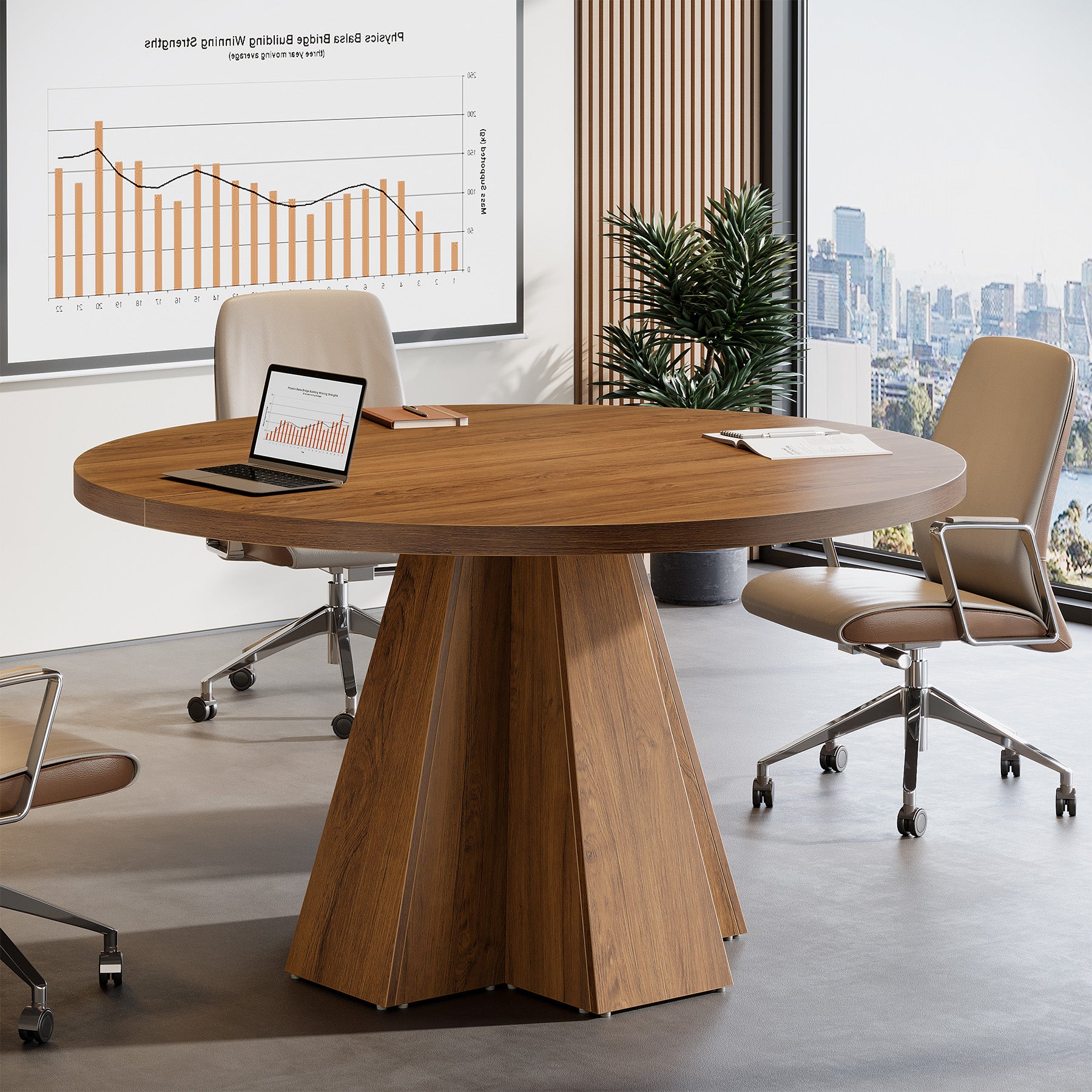 Tribesigns 46.46-Inch Round Conference Table, Thickened Tabletop with Tapered Base