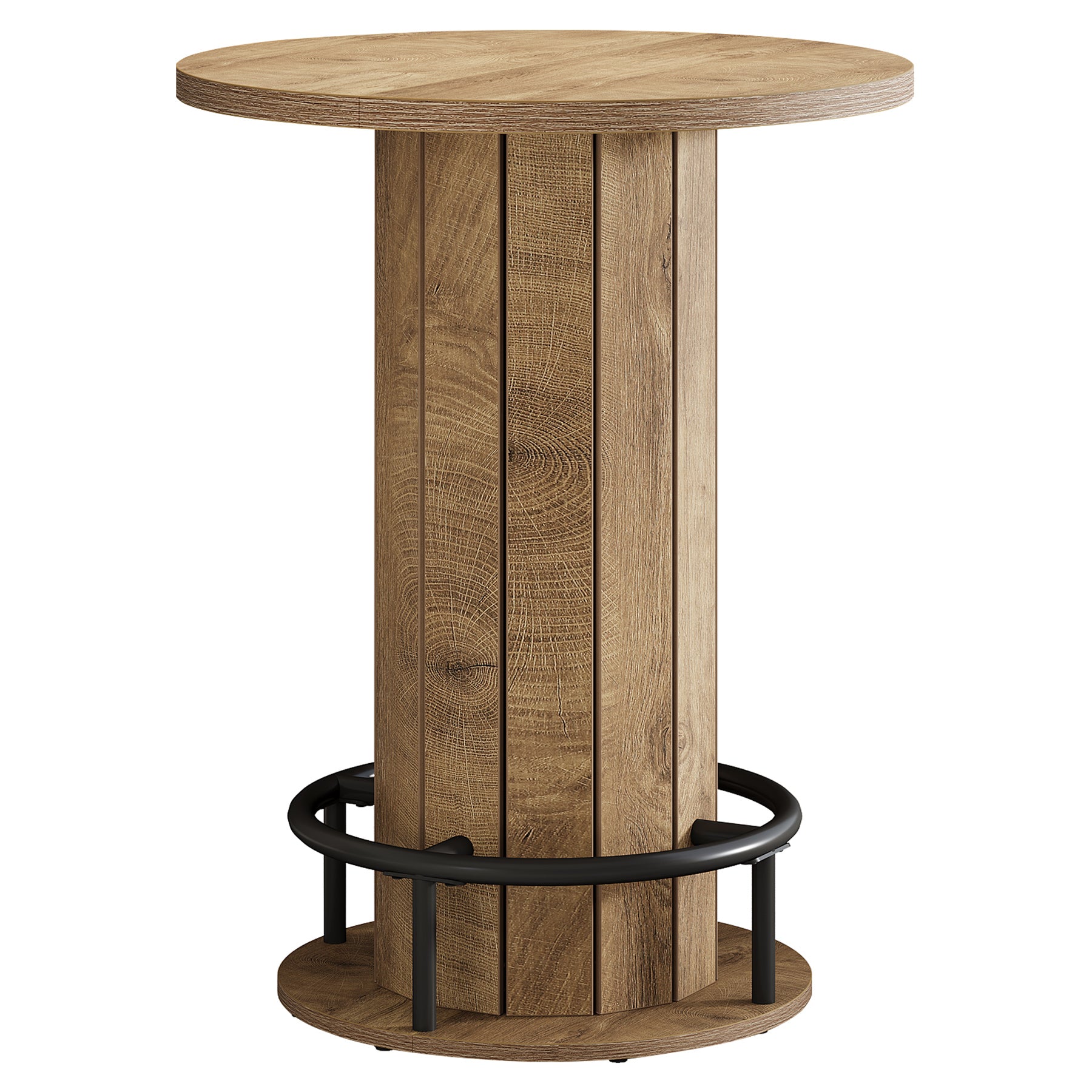 39.4" Round Wood Bar Table, Metal Ring Footrest for Dining & Living