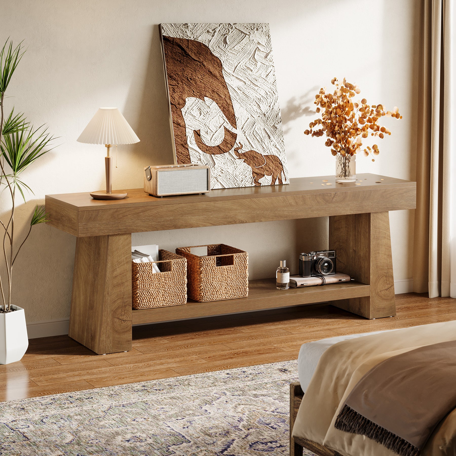 Tribesigns 63-Inch Farmhouse TV Stand with 2-Tier Storage, Media Console for Living Room or Bedroom