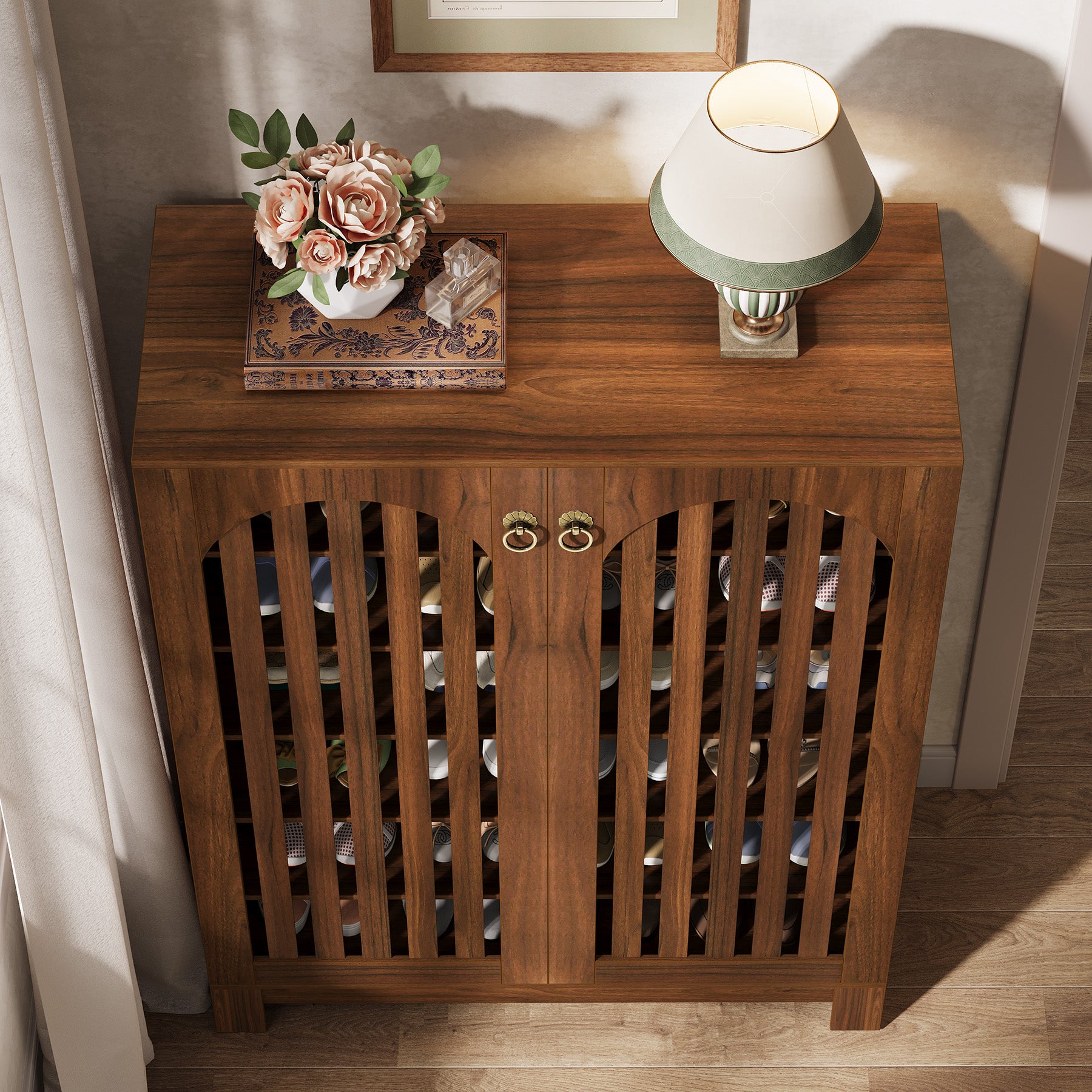 Tribesigns Shoe Cabinet with Airy Doors, 6-Tier Entryway Shoe Storage Rack Organizer with Adjustable Shelves for Living Room