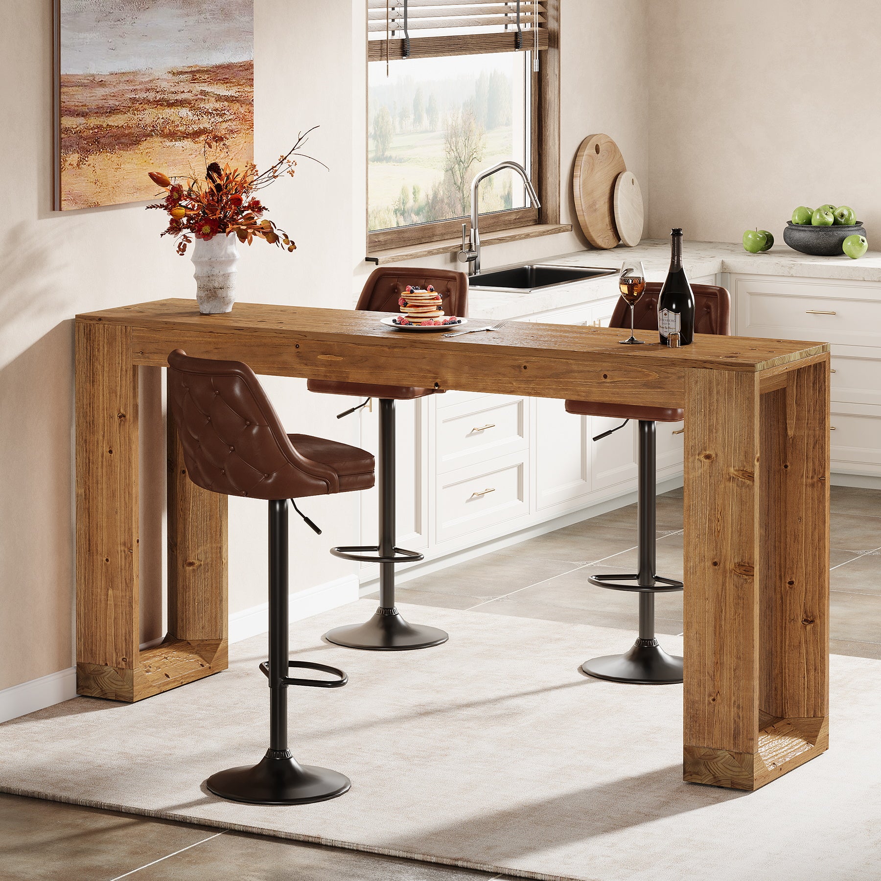 Tribesigns 63-Inch Solid Wood Counter Height Bar Table, Narrow Pub Dining Table for Kitchen and Home Bar