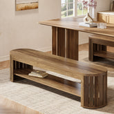 63-Inch Wooden Dining Bench with Arc Slat Legs, Farmhouse Bench for Dining Room 3