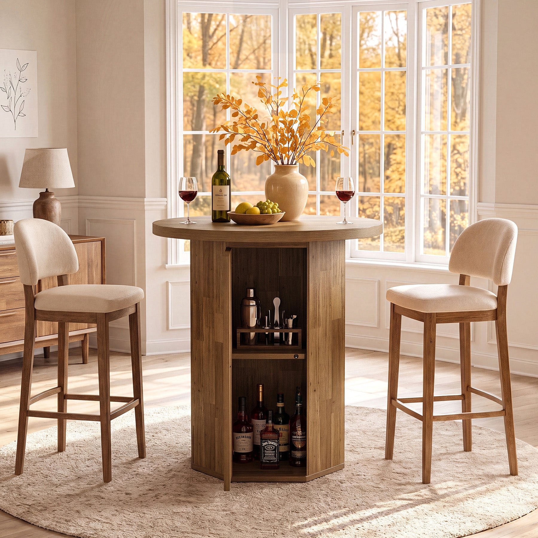 Tribesigns 31.5-Inch Round Bar Table, Wood Pub Table with 2-Tier Hidden Storage for Home Bar