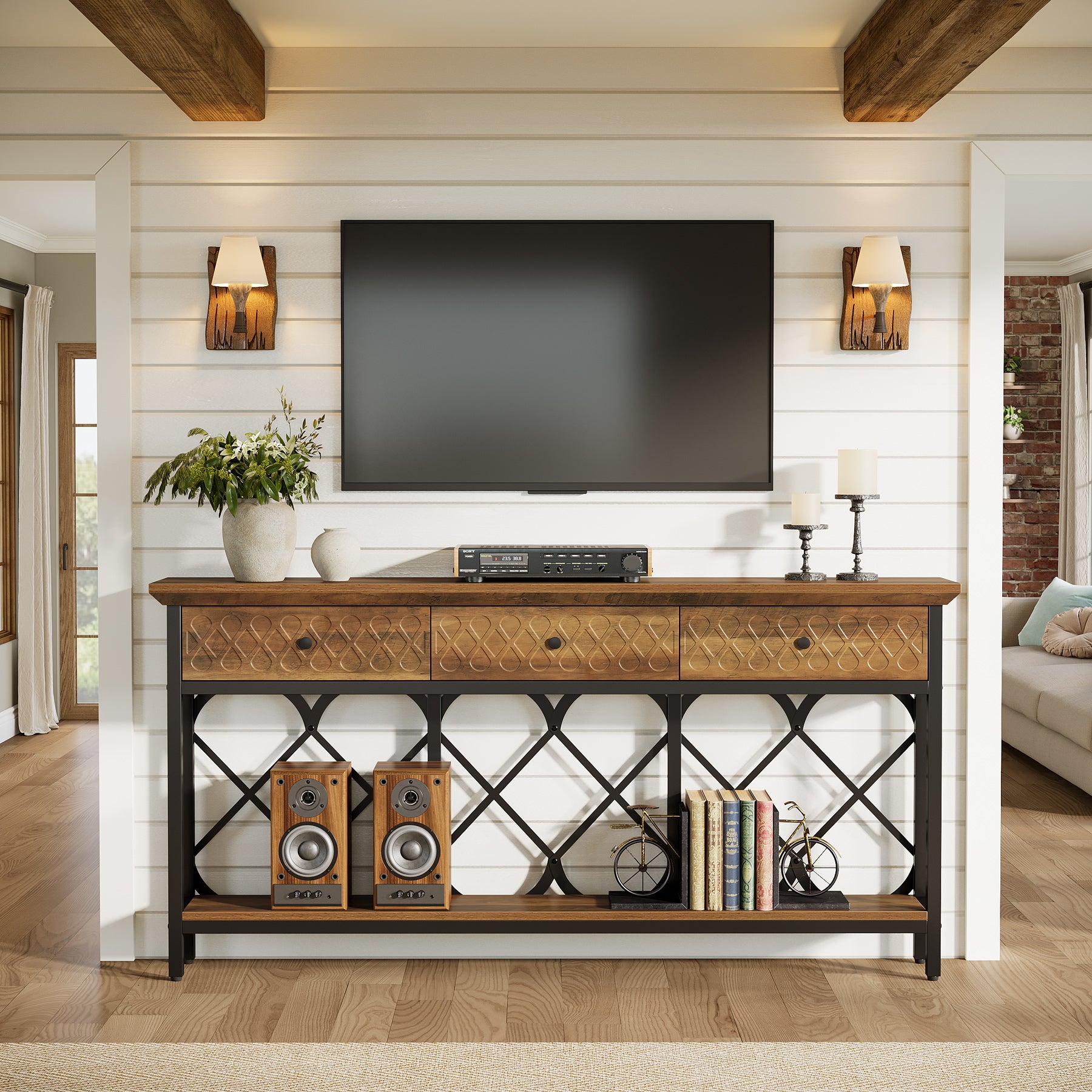Tribesigns 70.86-Inch Extra Long Console Table with 3 Drawers and Storage Shelf, Industrial Narrow Sofa Table for Living Room Entryway and Hallway