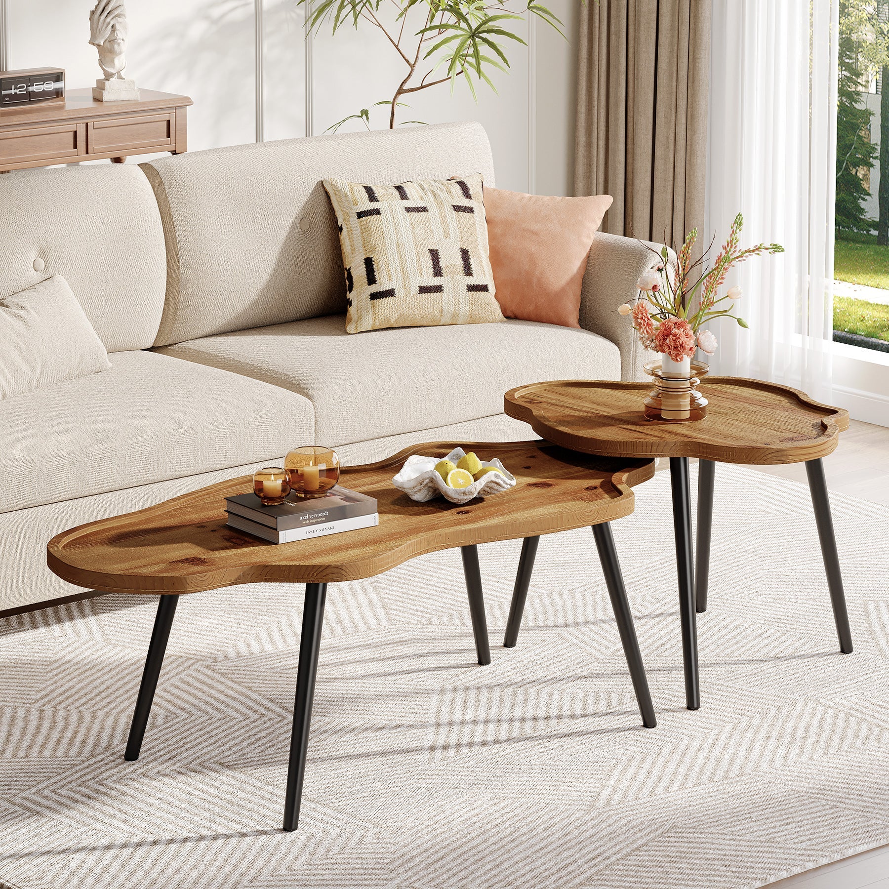 Tribesigns Solid Wood Nesting Coffee Table Set of 2