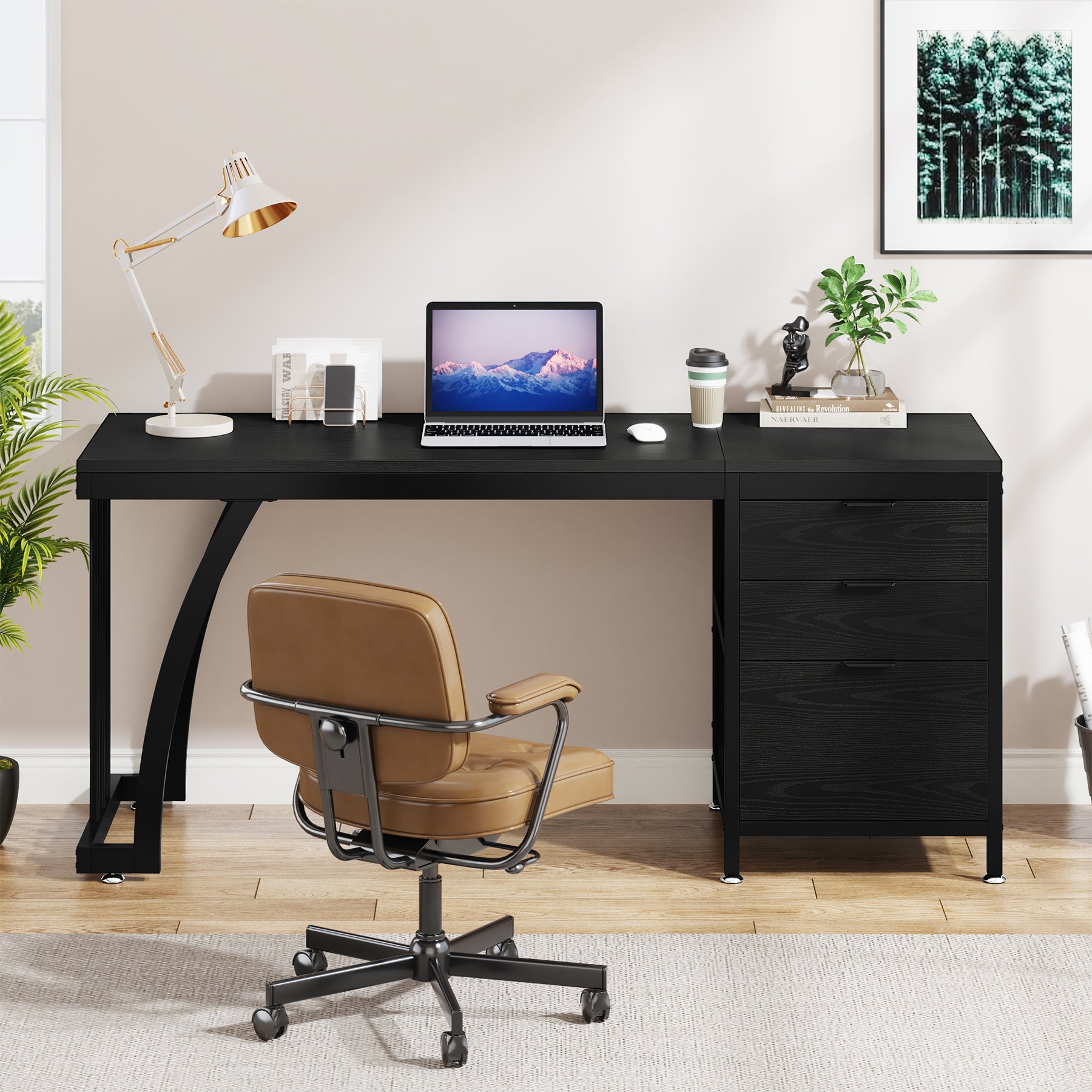 Tribesigns 59 Inch Computer Desk with Reversible 3-Drawer Storage, Industrial Desk for Home Office
