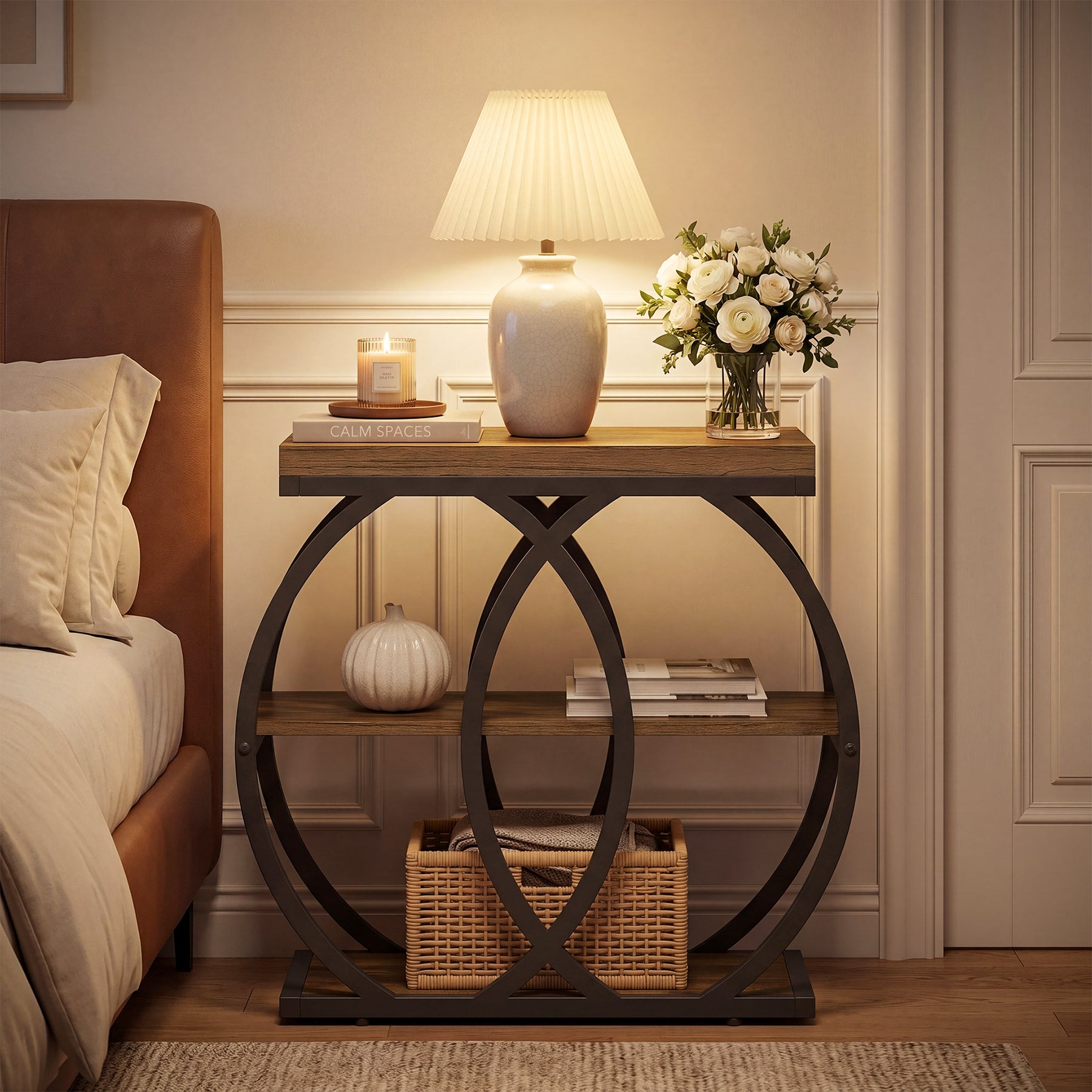 23.62-Inch 3-Tier Narrow End Table with Open Storage Shelves, Industrial Side Table for Living Room