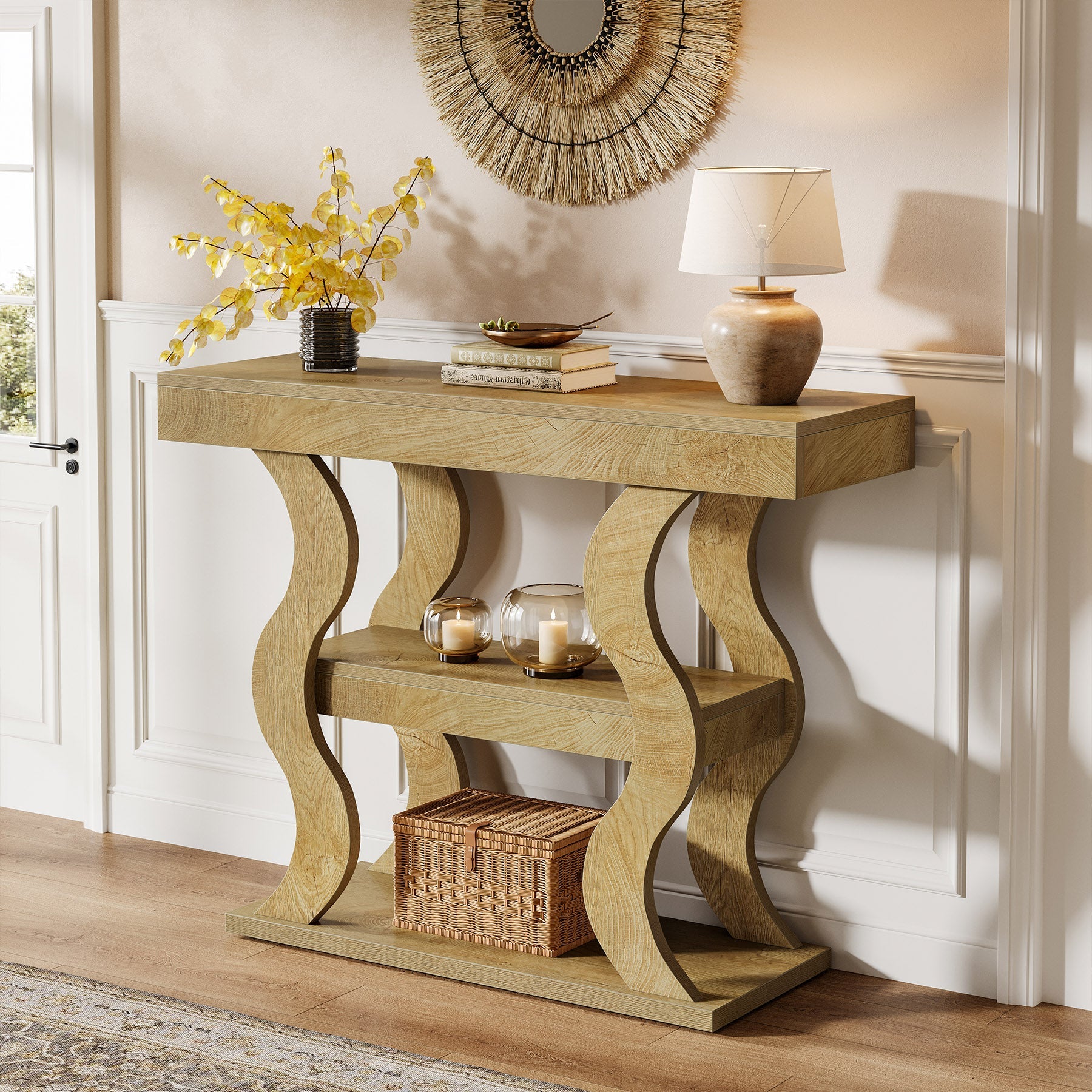 41" Console Table with 3-Tier Storage, Sofa Table with Curved Frame