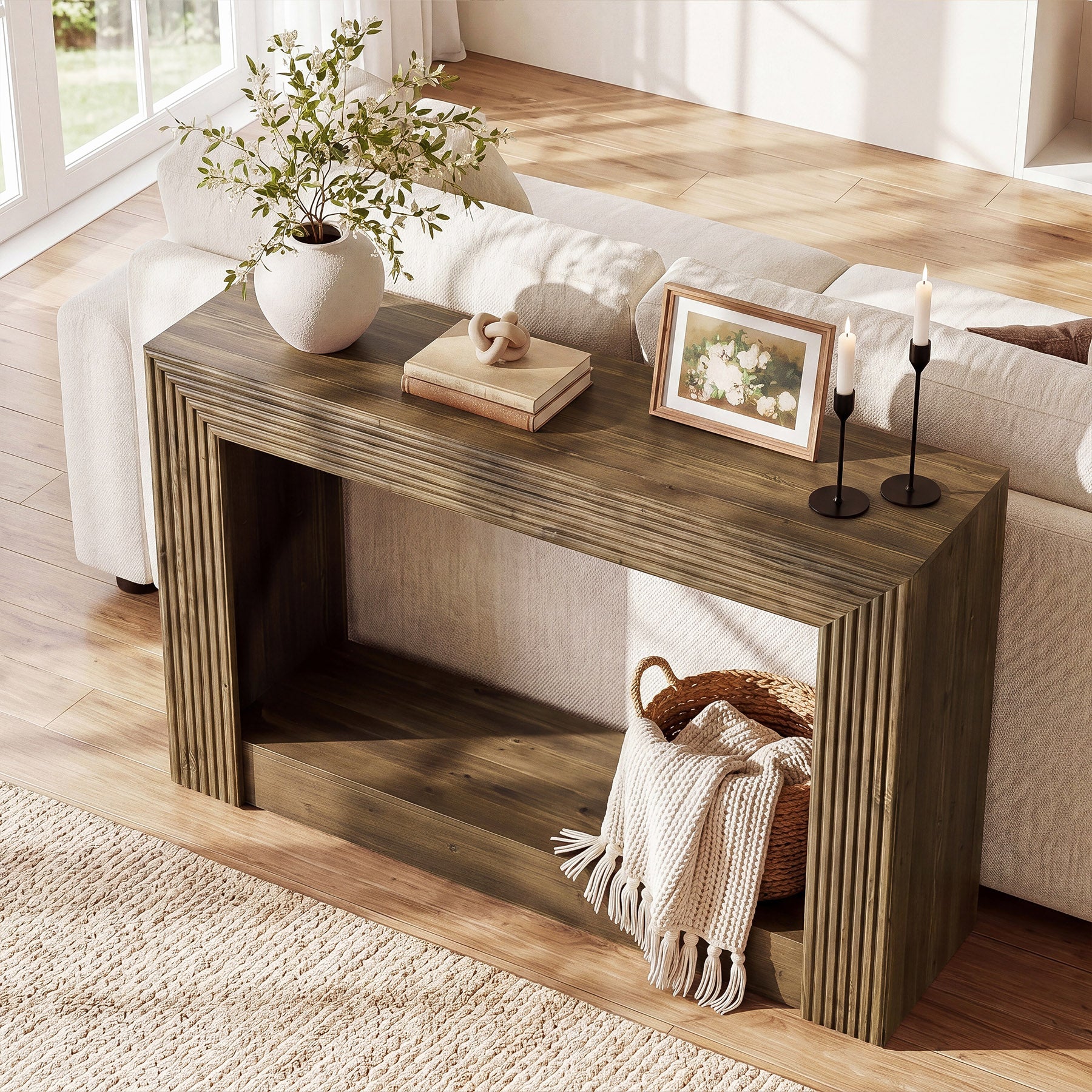 41-Inch Farmhouse Console Table, Narrow Sofa Table with 2-Tier Storage