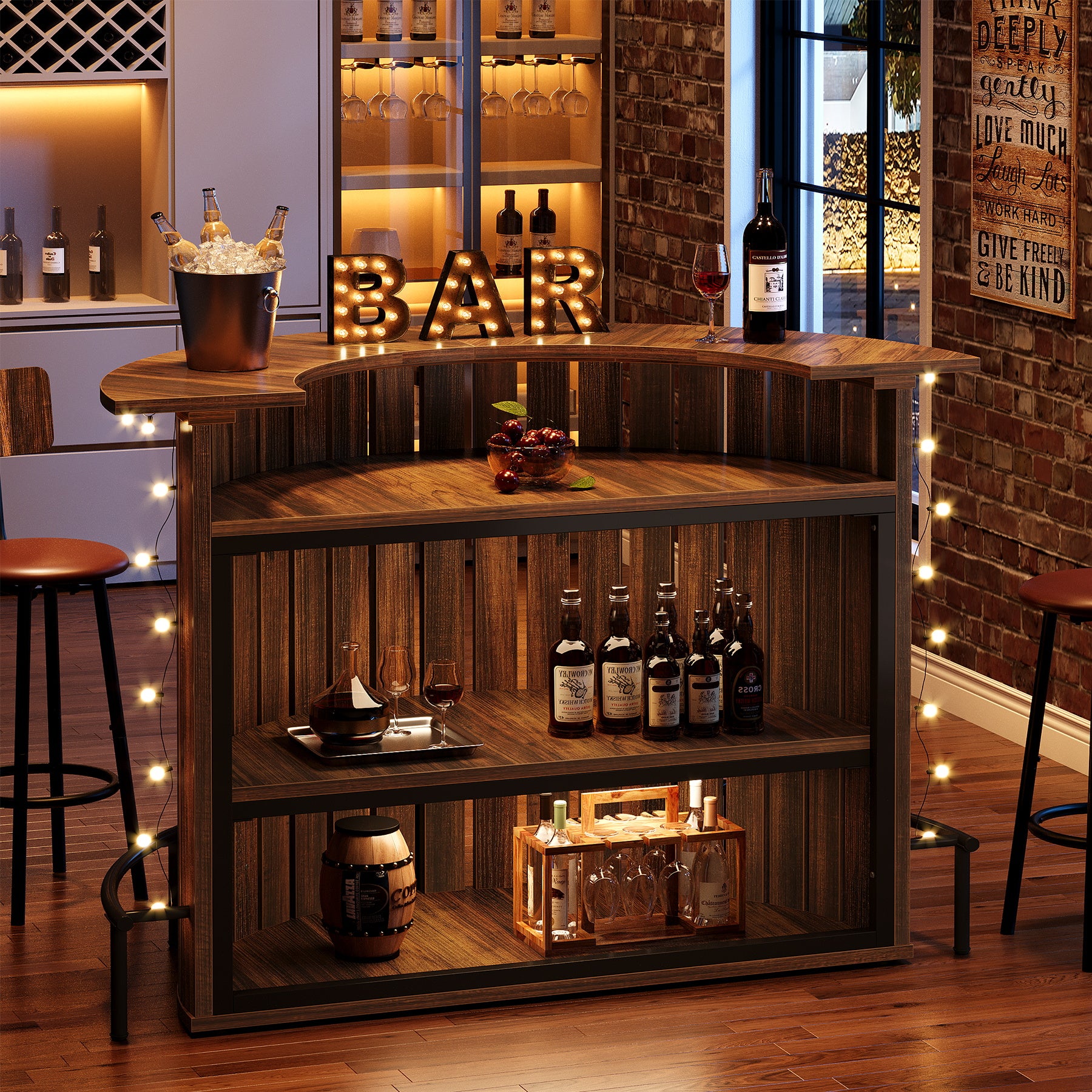 Tribesigns Bar Table with 4-Tier Storage and Footrest, Arc-Shaped Mini Home Bar Unit