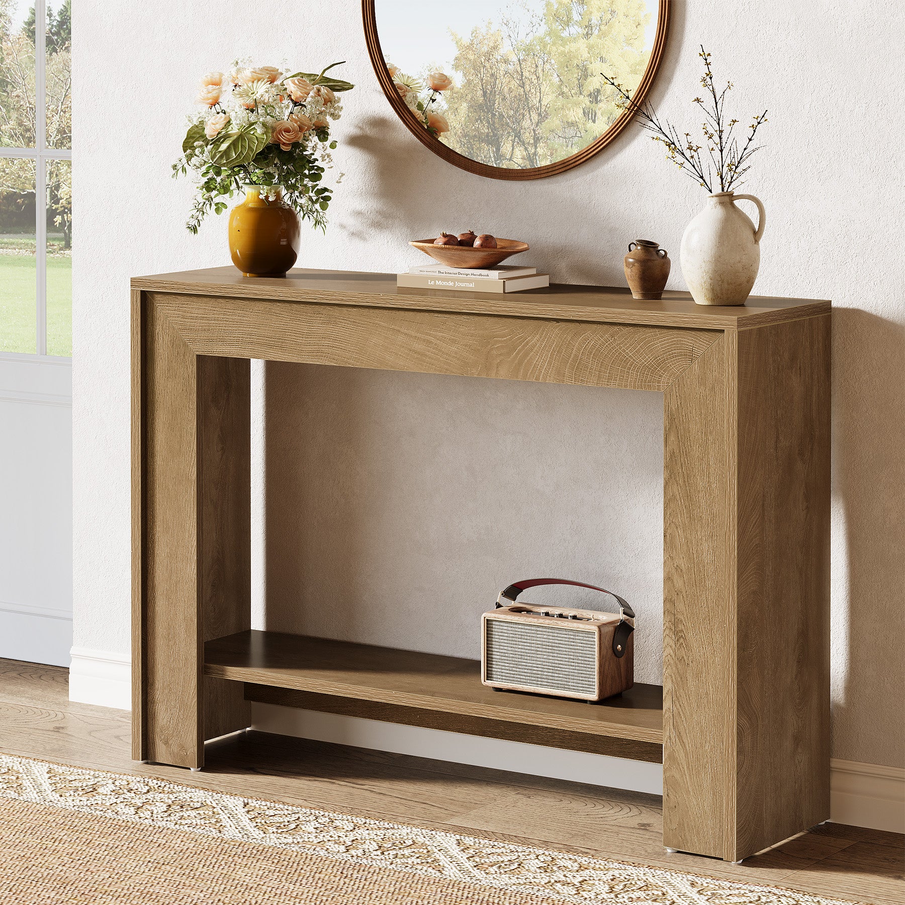 Tribesigns 41.3-Inch Farmhouse Console Table with 2-Tier Open Storage, Narrow Entryway Sofa Table for Living Room Hallway and Foyer