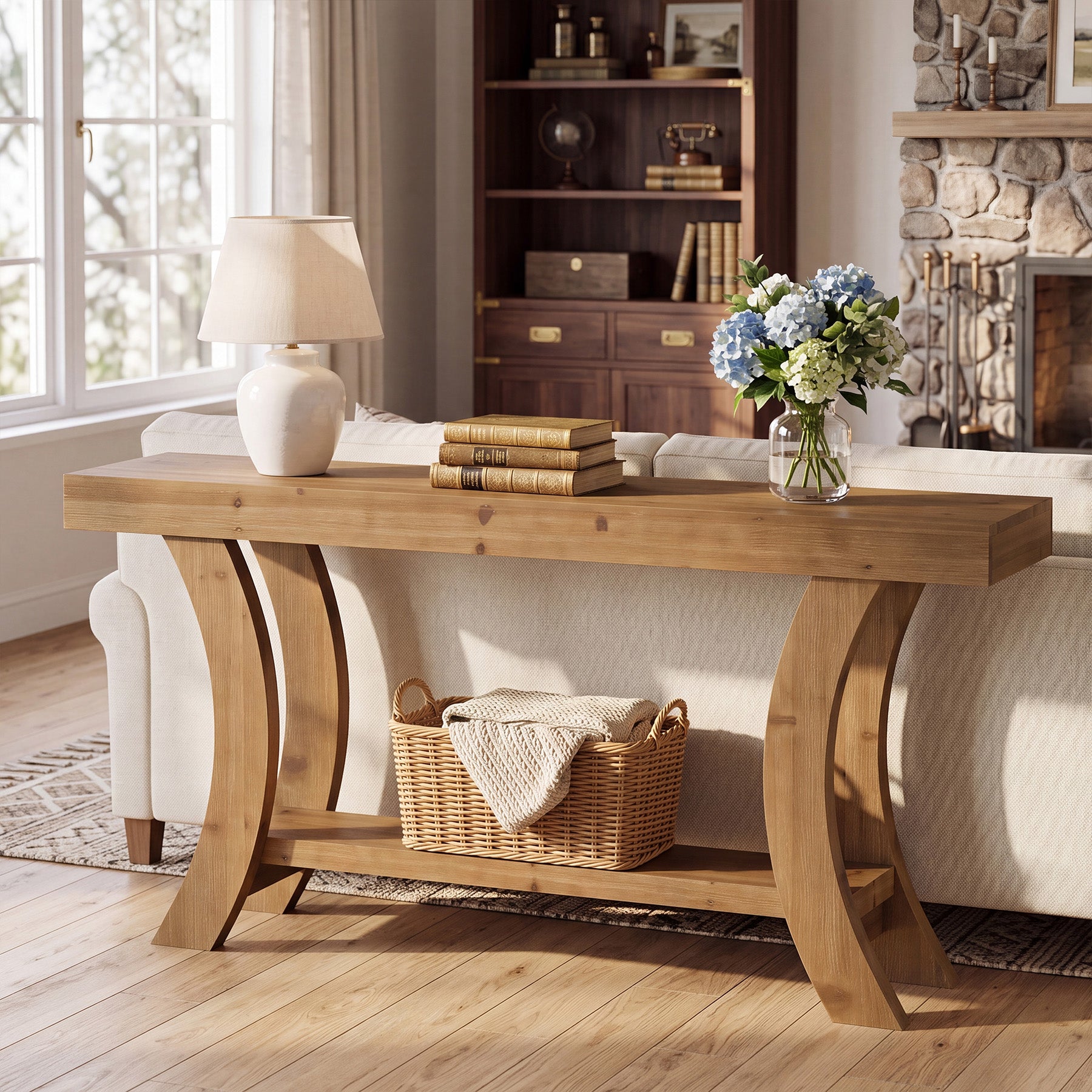 Tribesigns 63 Inch Solid Wood Console Table with Shelf, Arched Farmhouse Entryway and Sofa Table