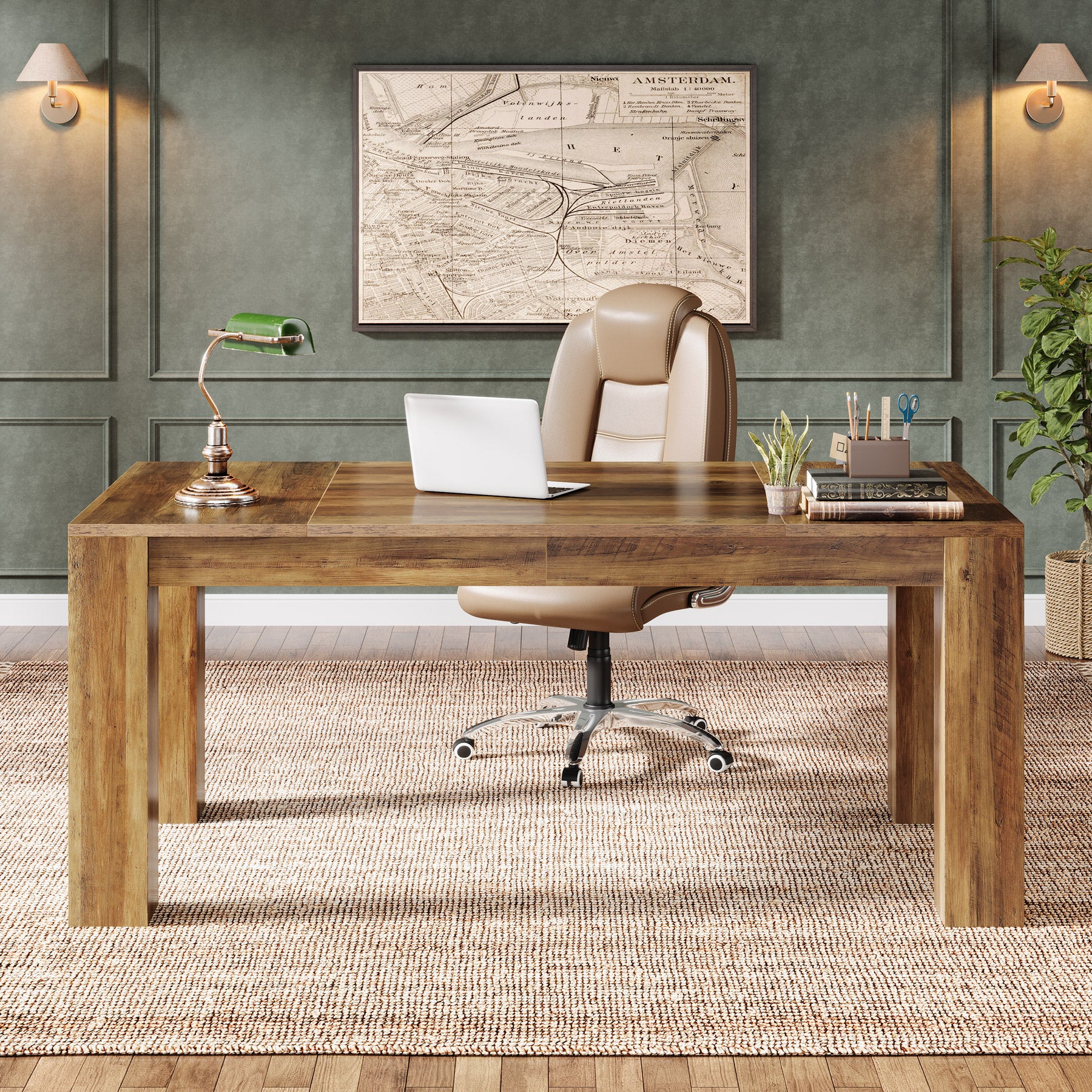 Tribesigns 63 Inch Executive Desk, Large Rustic Computer Desk with Spacious Workstation for Home Office