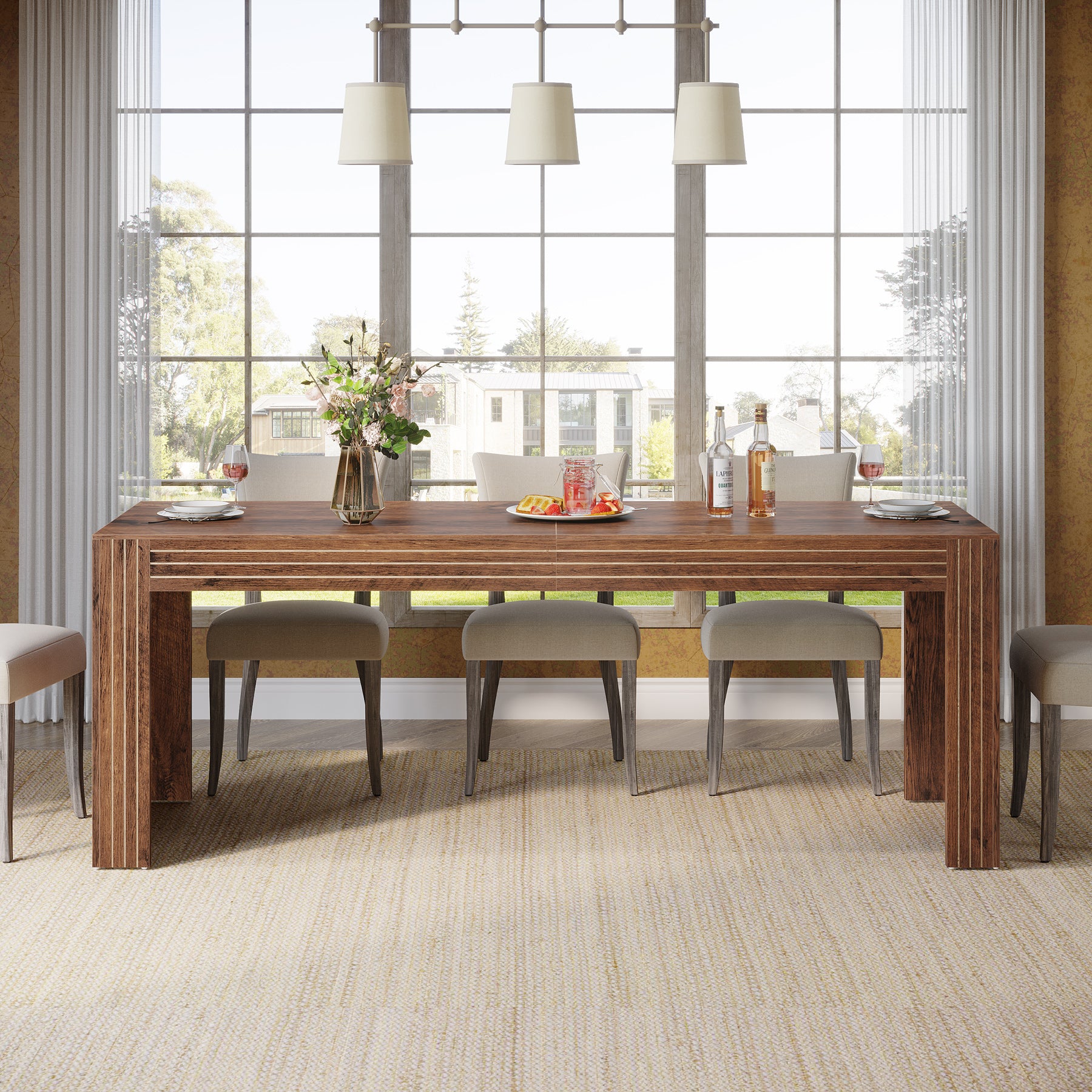 78.7" Large Dining Table for 8 Seater, Modern Rectangular Wooden Table
