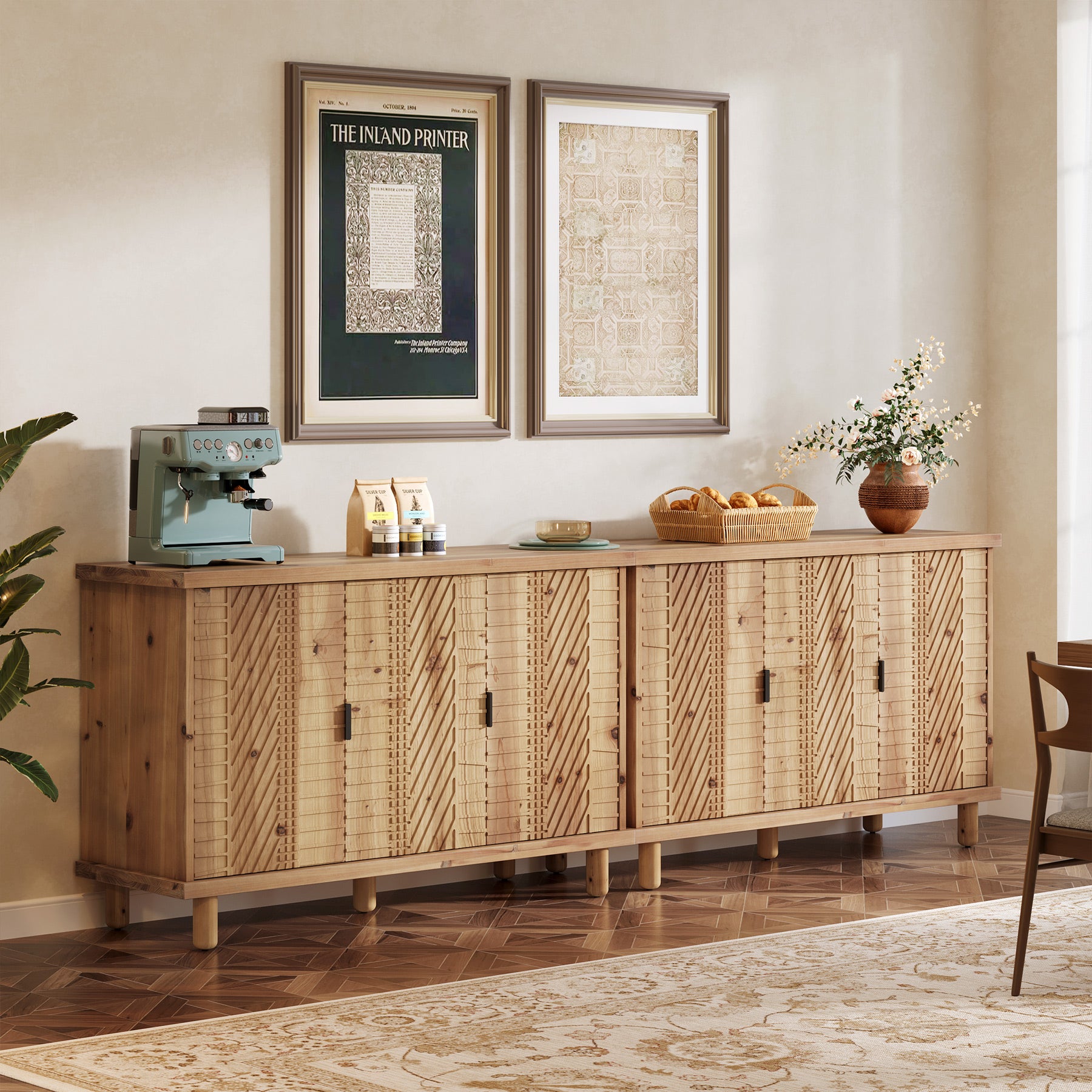 Tribesigns 47.6-Inch Farmhouse Sideboard Cabinet with 3 Doors, Solid Wood Buffet Cabinet for Kitchen