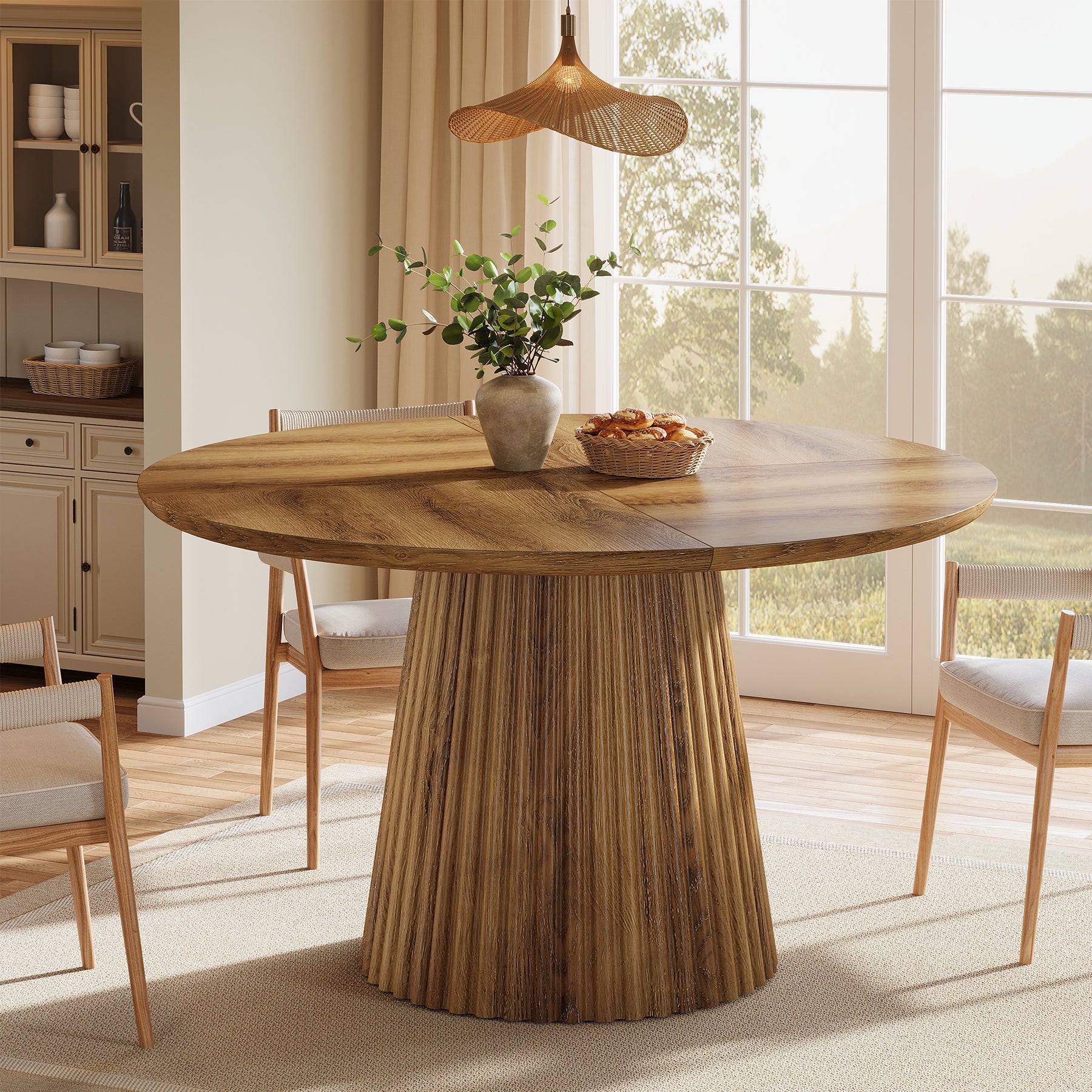 Tribesigns 47-Inch Round Dining Table, Heavy Duty Fluted Pedestal Base Farmhouse Circle Table for 4-6 People