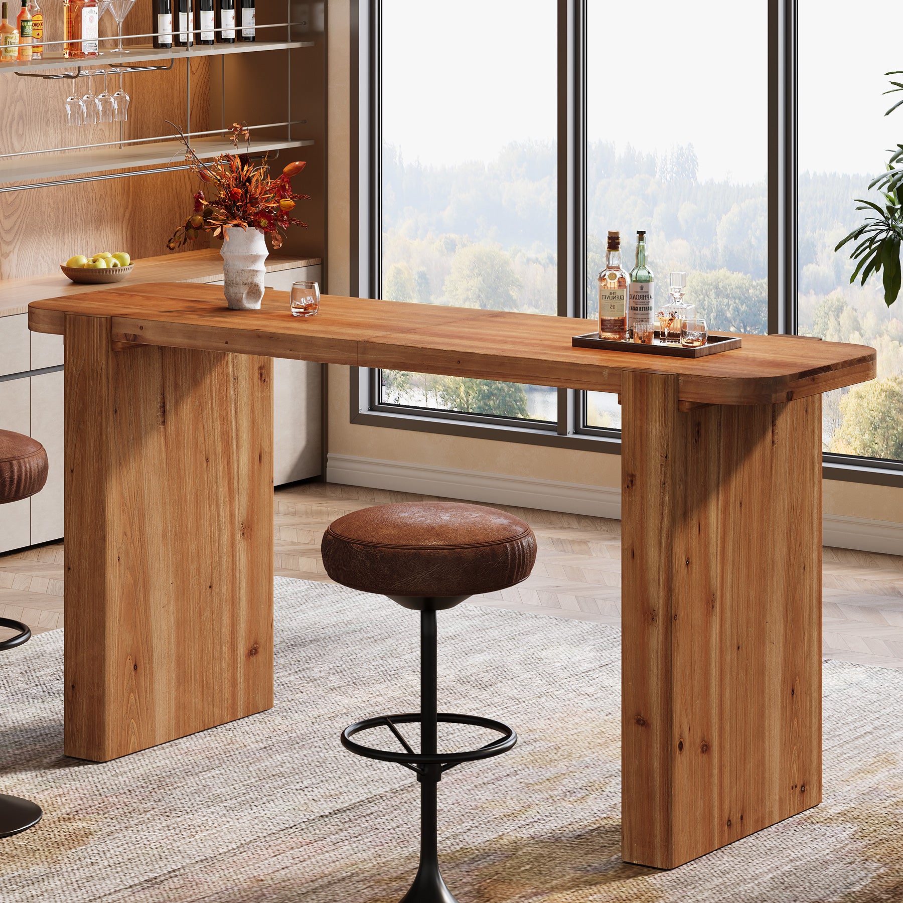 Tribesigns 63-Inch Solid Wood Bar Table, Counter Height Pub Table for Kitchen and Dining Room