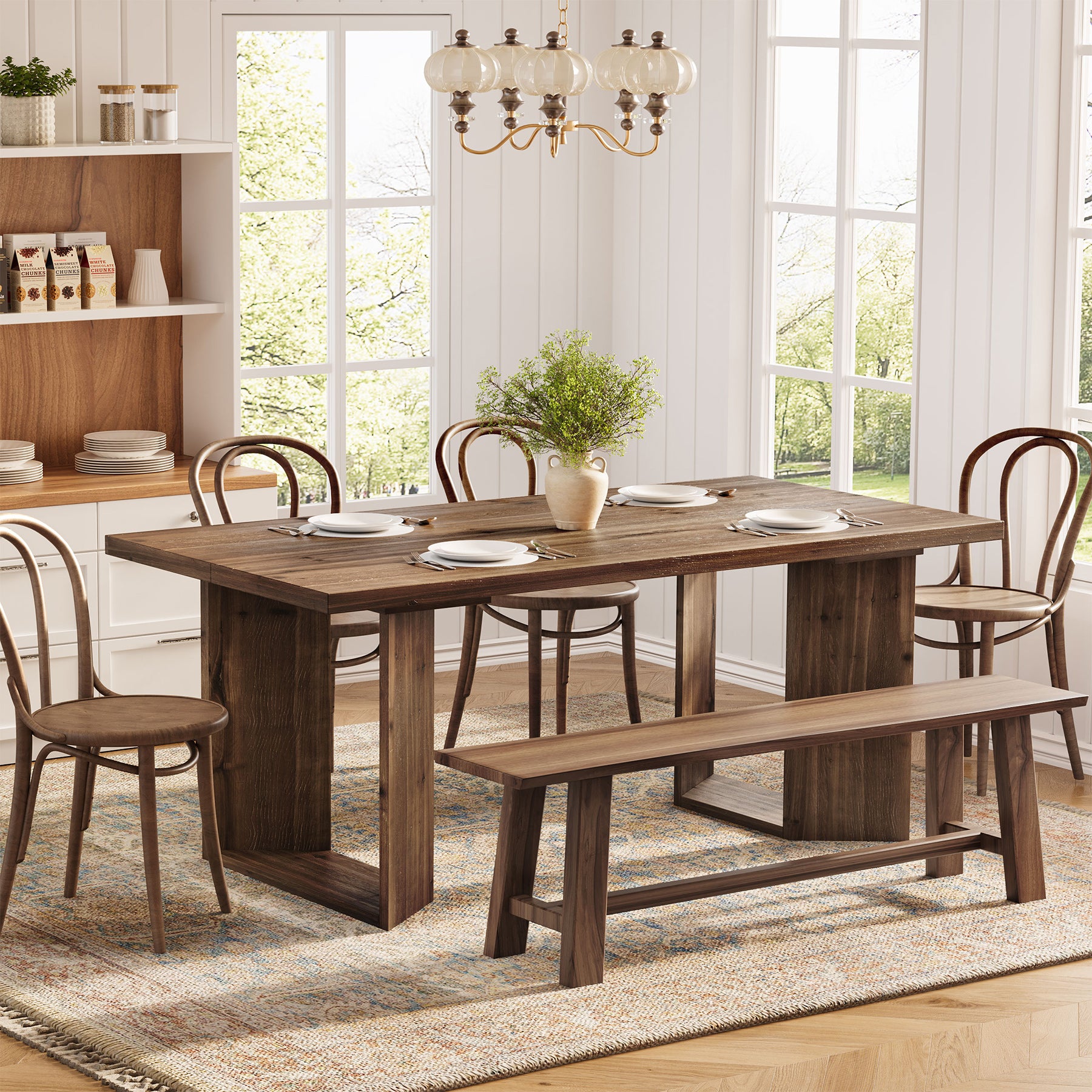 Tribesigns 63-Inch Solid Wood Dining Table for 4-6, Farmhouse Kitchen Table with U-Shaped Legs