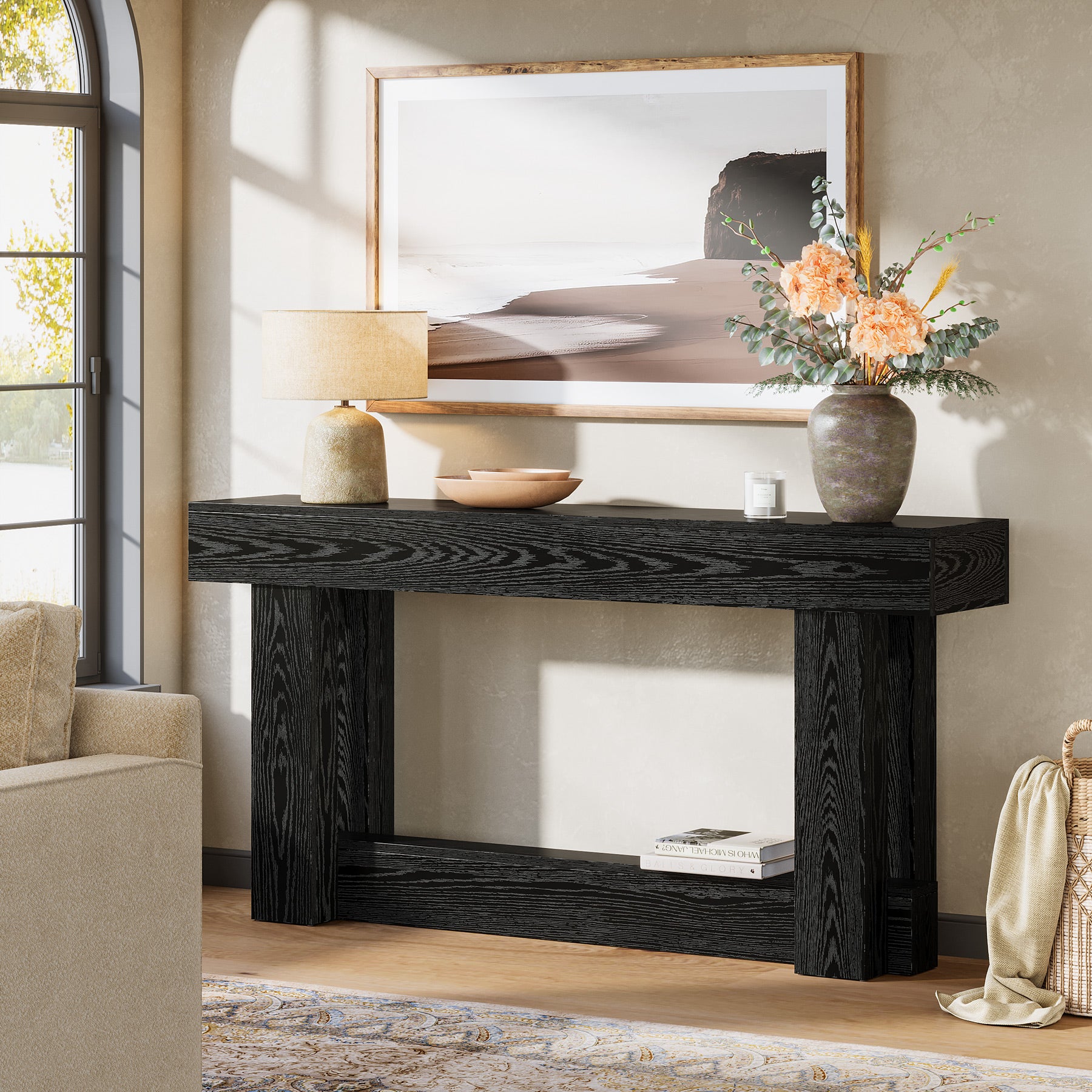 62.99 Inch Wood Console Table, 2-Tier Narrow Long Farmhouse Entryway Table