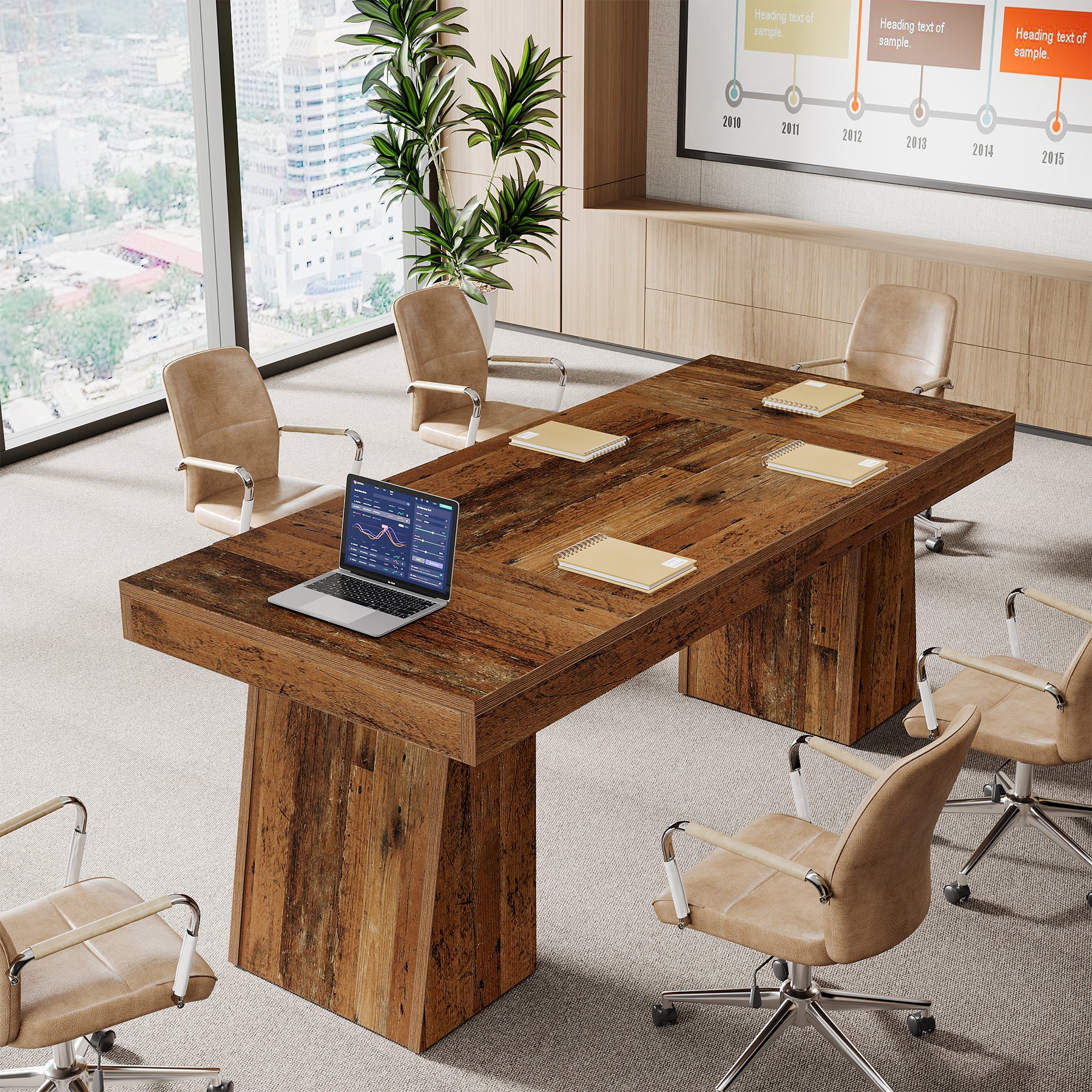 55-Inch Executive Desk, Large Wood Office Computer Desk with Double Pedestal