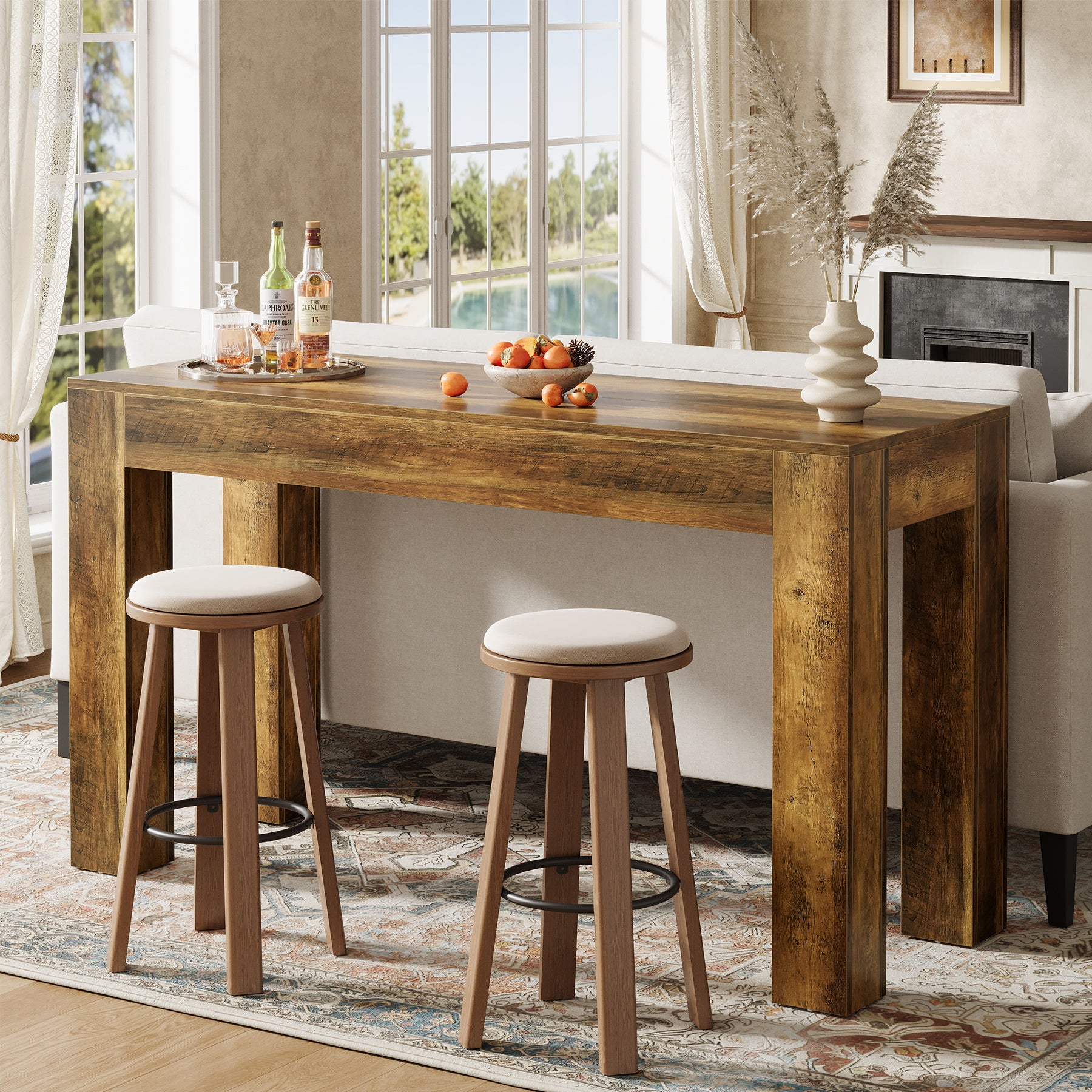 62.99-Inch Long Bar Table, Rectangular Counter Height Dining Table with 4 Sturdy Legs for Kitchen Home Bar