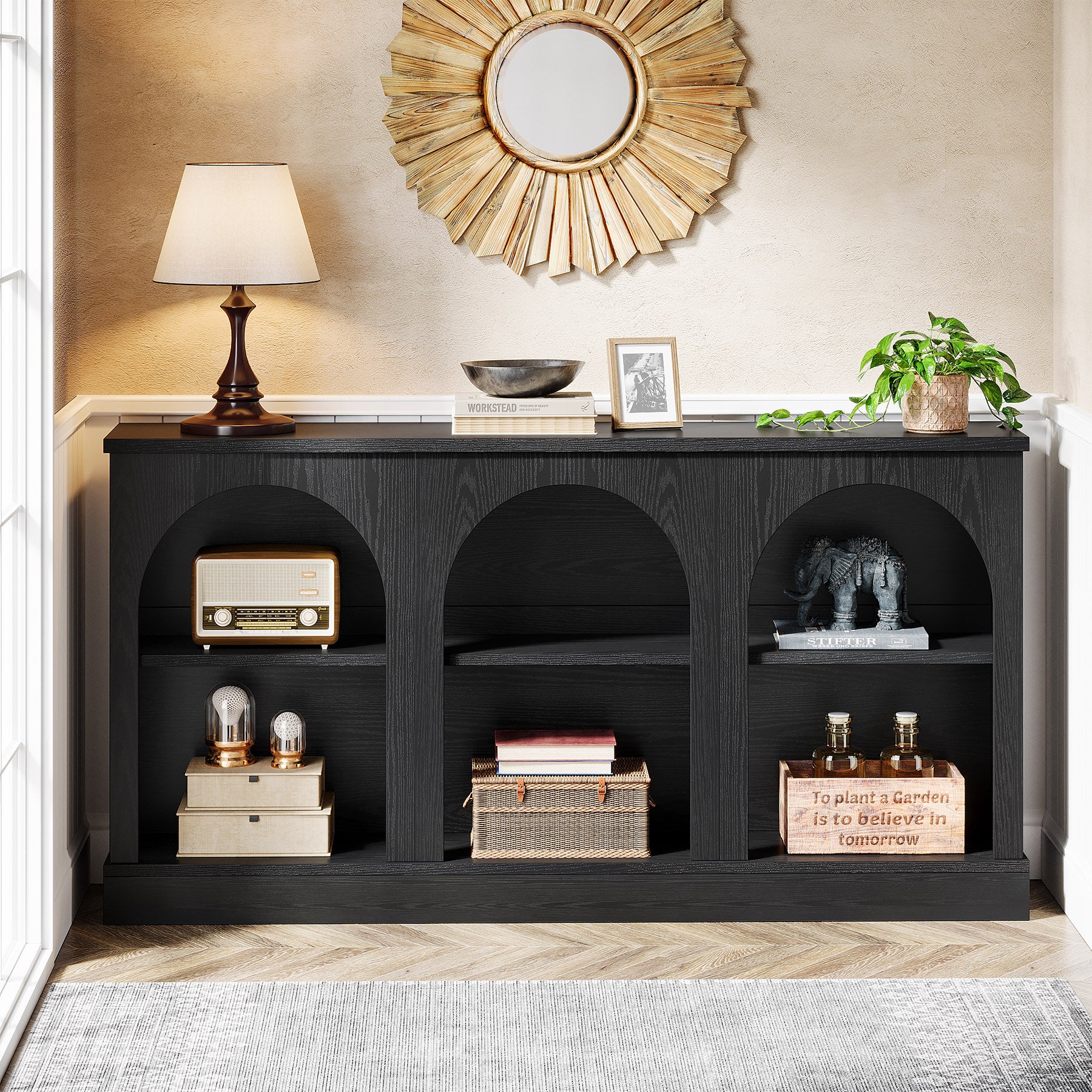 63" Farmhouse Console Table - 3-Tier Sofa Table with Storage