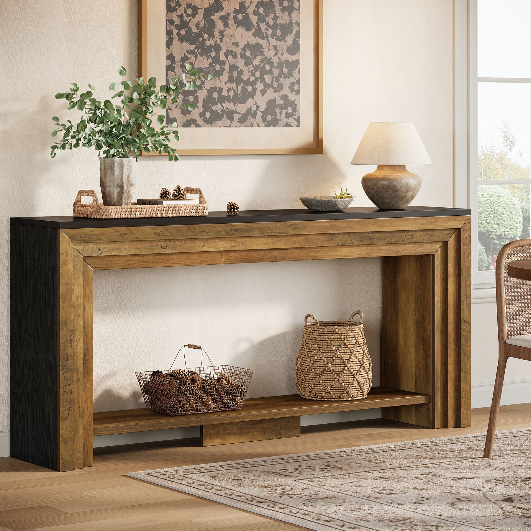 70.9-Inch Farmhouse Narrow Console Table with Storage, Wooden Sofa Table for Entryway