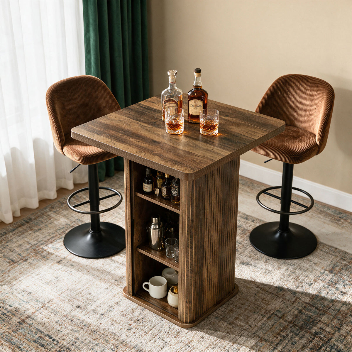 Tribesigns 35.43" H Bar Table with 3-Tier Storage Cabinet, High Top Pub Table for Small Kitchens