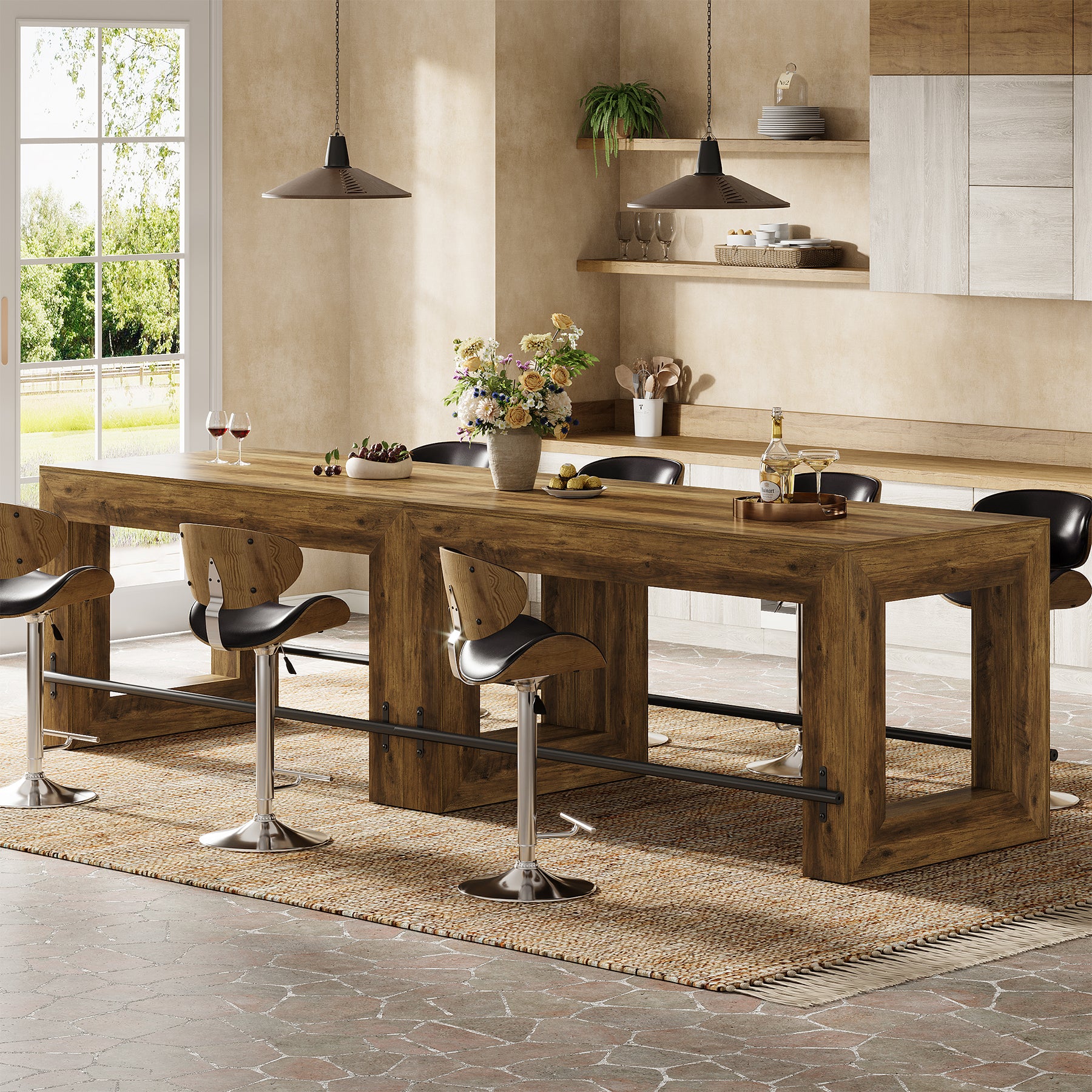 Tribesigns 59-Inch Industrial Bar Table with Metal Footrest, Counter Height Pub Table for Kitchen