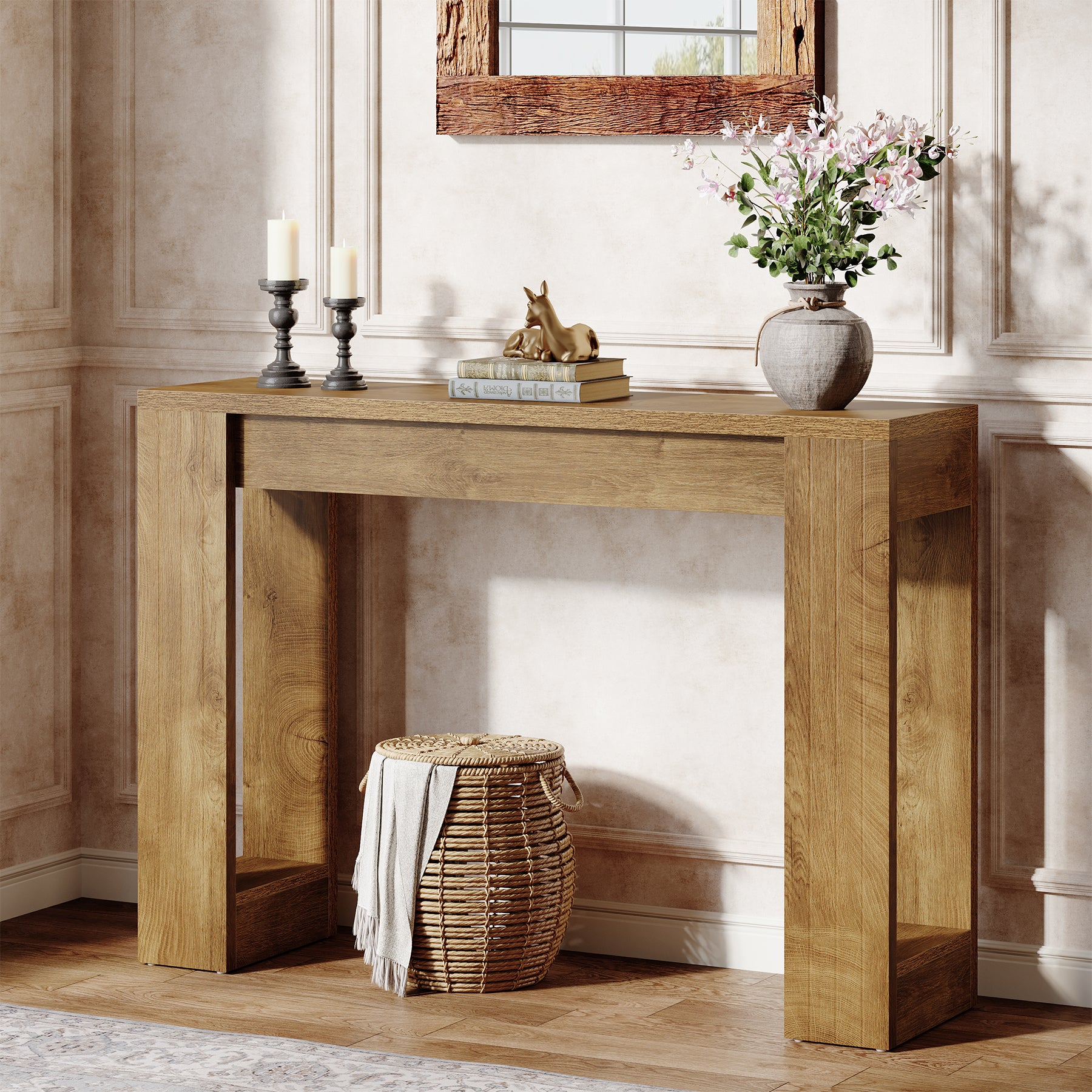 Tribesigns 41.3-Inch Wood Console Table for Entryway, Modern Sofa Table with Double Wooden Base