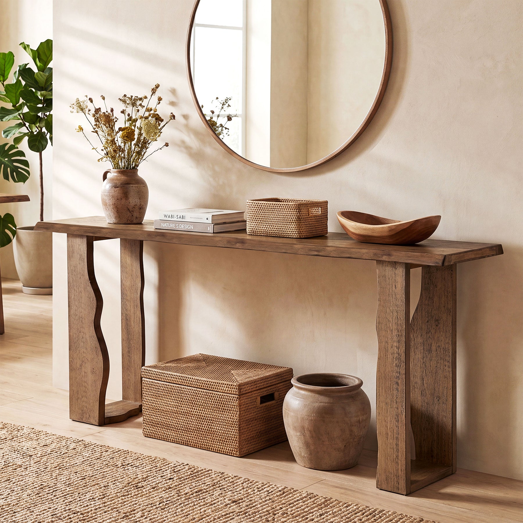 Tribesigns 70.9-Inch Solid Wood Console Table, Live Edge Entryway Table with Unique Wavy Legs