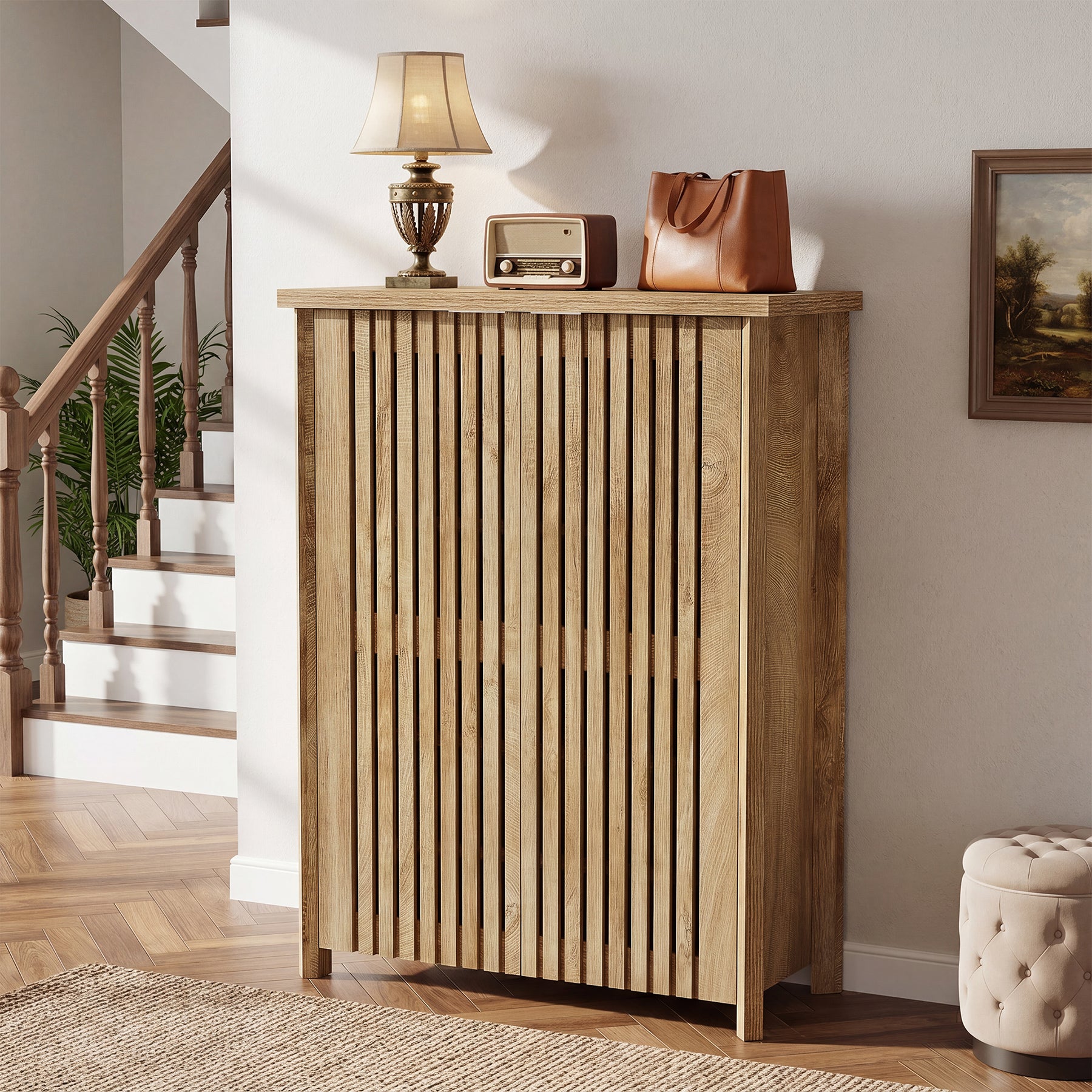 Tribesigns 43.31 Inch 6-Tier Shoe Cabinet with Louvered Doors, Farmhouse Shoe Storage Cabinet for Entryway and Hallway