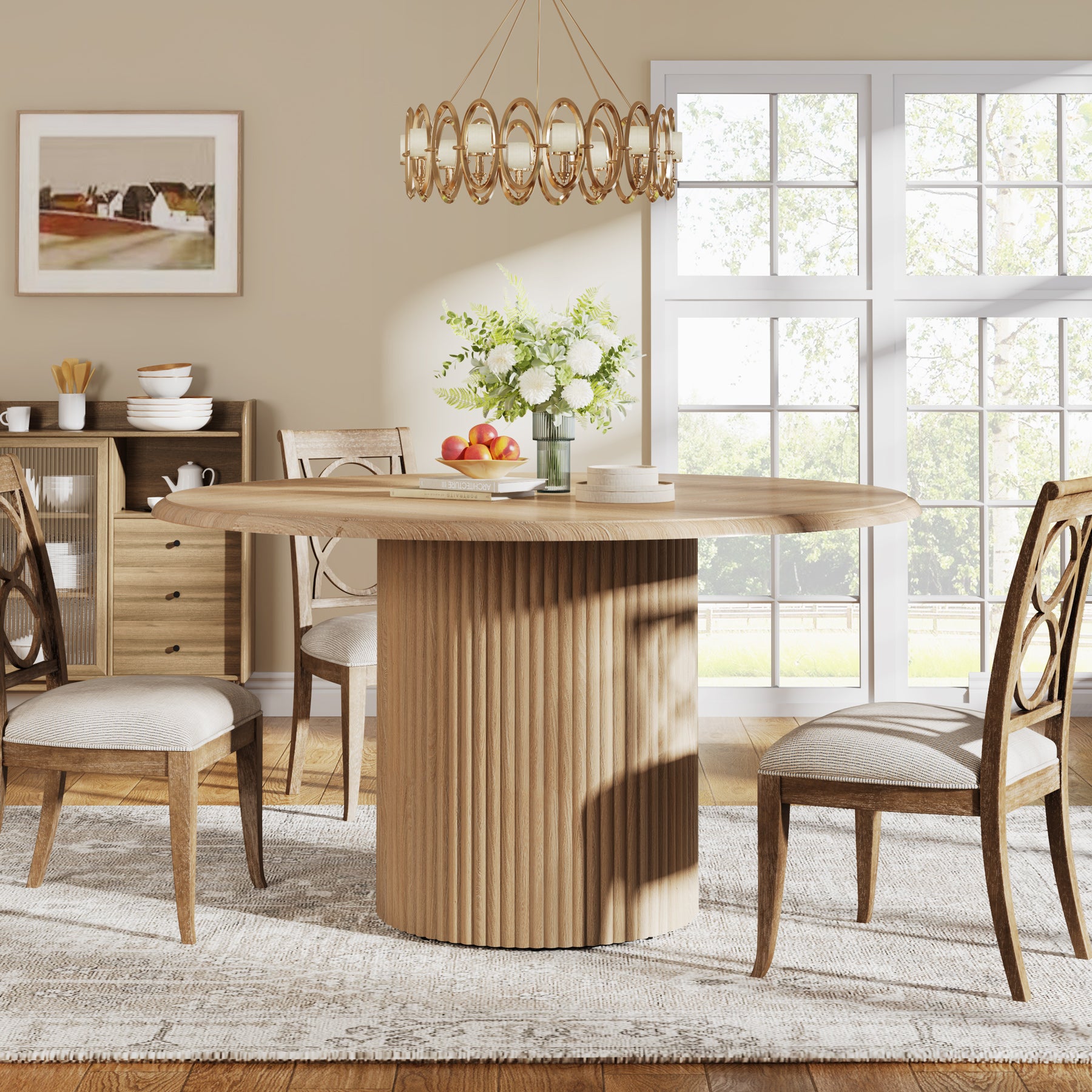 Modern Round Dining Table, 47-Inch 4-Seater with Metal Base