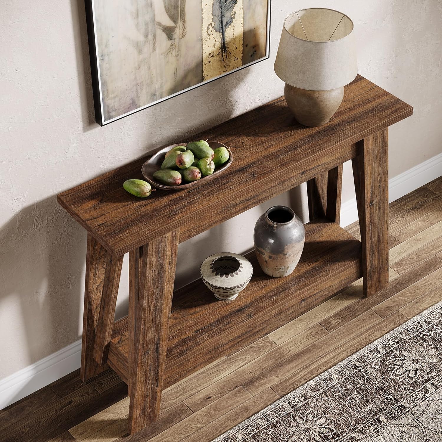 41.3" Rustic Farmhouse Console Table - 2-Tier Narrow Entryway Table with Storage