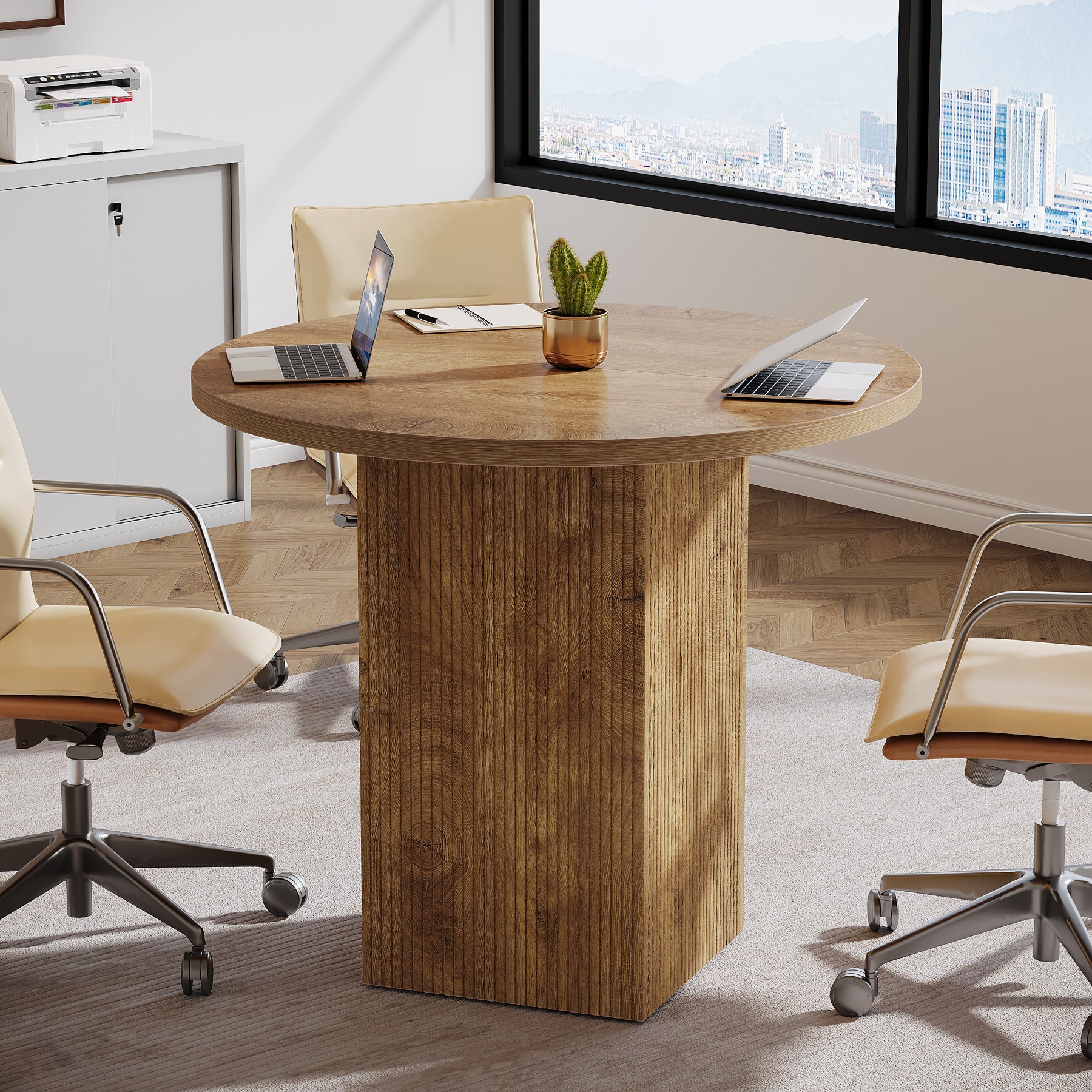 Tribesigns 31.5-Inch Round Conference Table with Fluted Pedestal Base, Small Office Meeting Table for Conference Room Study and Home Office