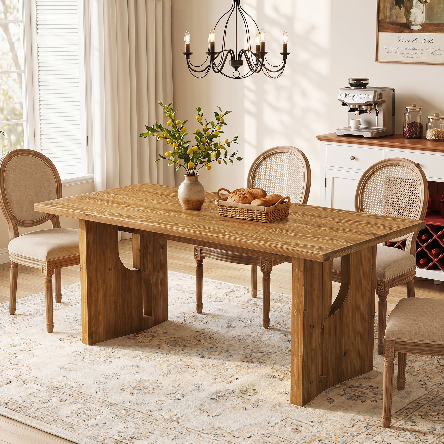 Tribesigns 63-Inch Solid Wood Dining Table with Cutout Bases, Farmhouse Table for Dining Room
