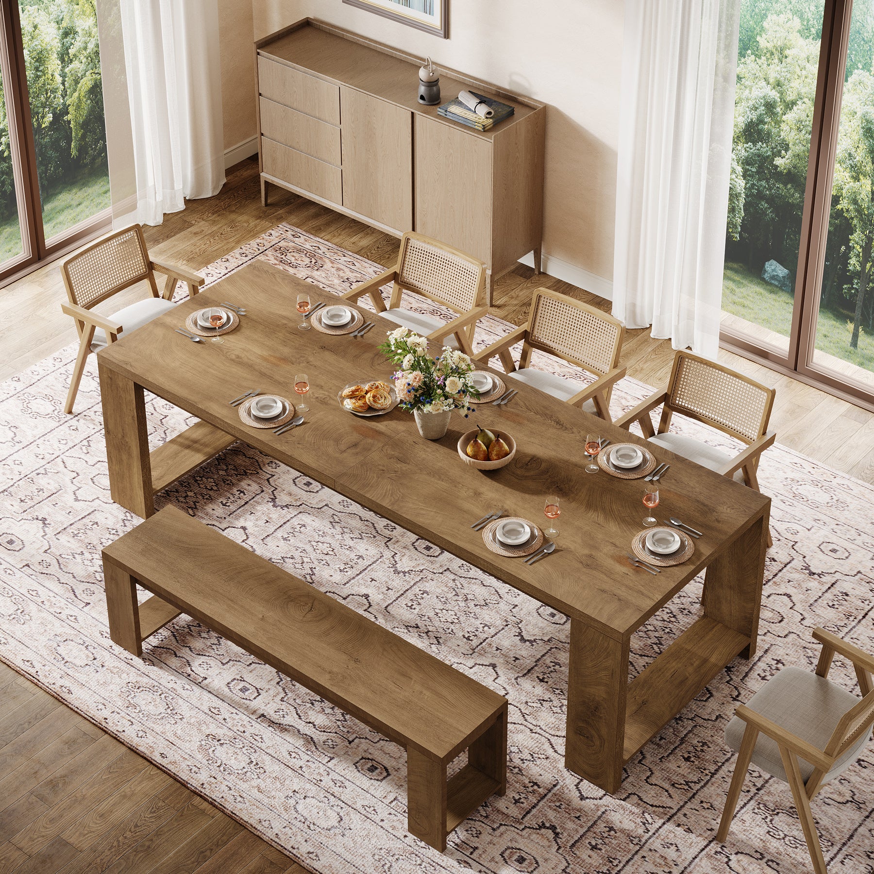 Tribesigns 86.6-Inch Dining Table for 6 with Reinforced Base, Long Farmhouse Table for Kitchen