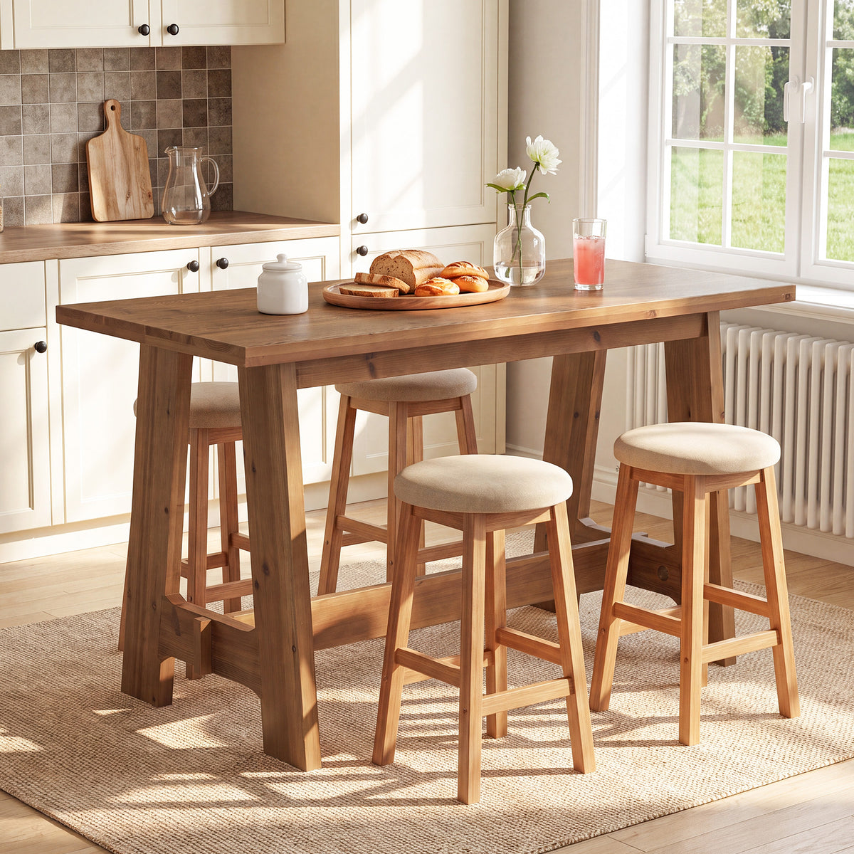 Tribesigns 63" Solid Wood Bar Table with A-Frame Footrest, Farmhouse Pub Table for Kitchen