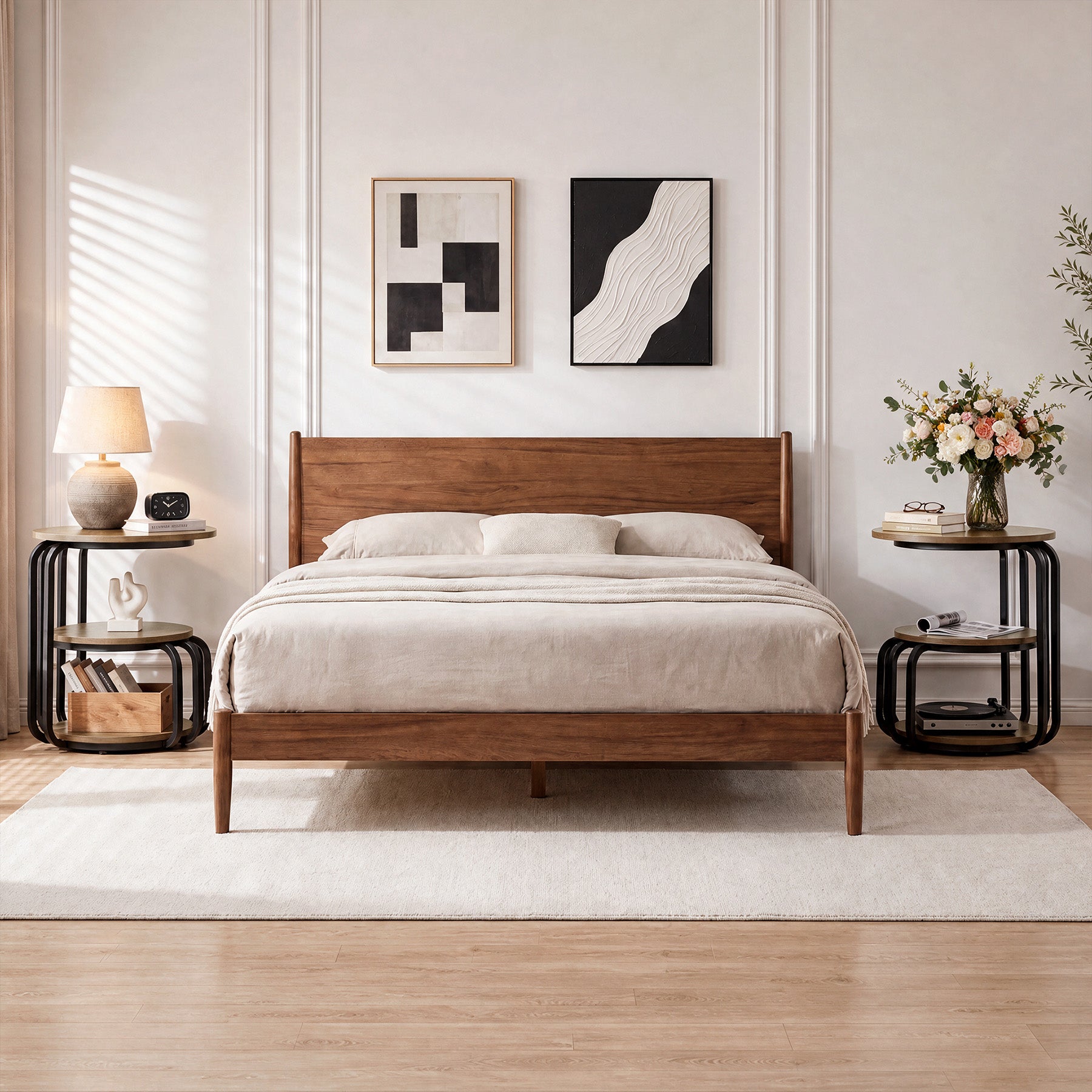 19.69 Inch Round Nightstand, 3 Tier Industrial Side Table with Storage for Bedroom