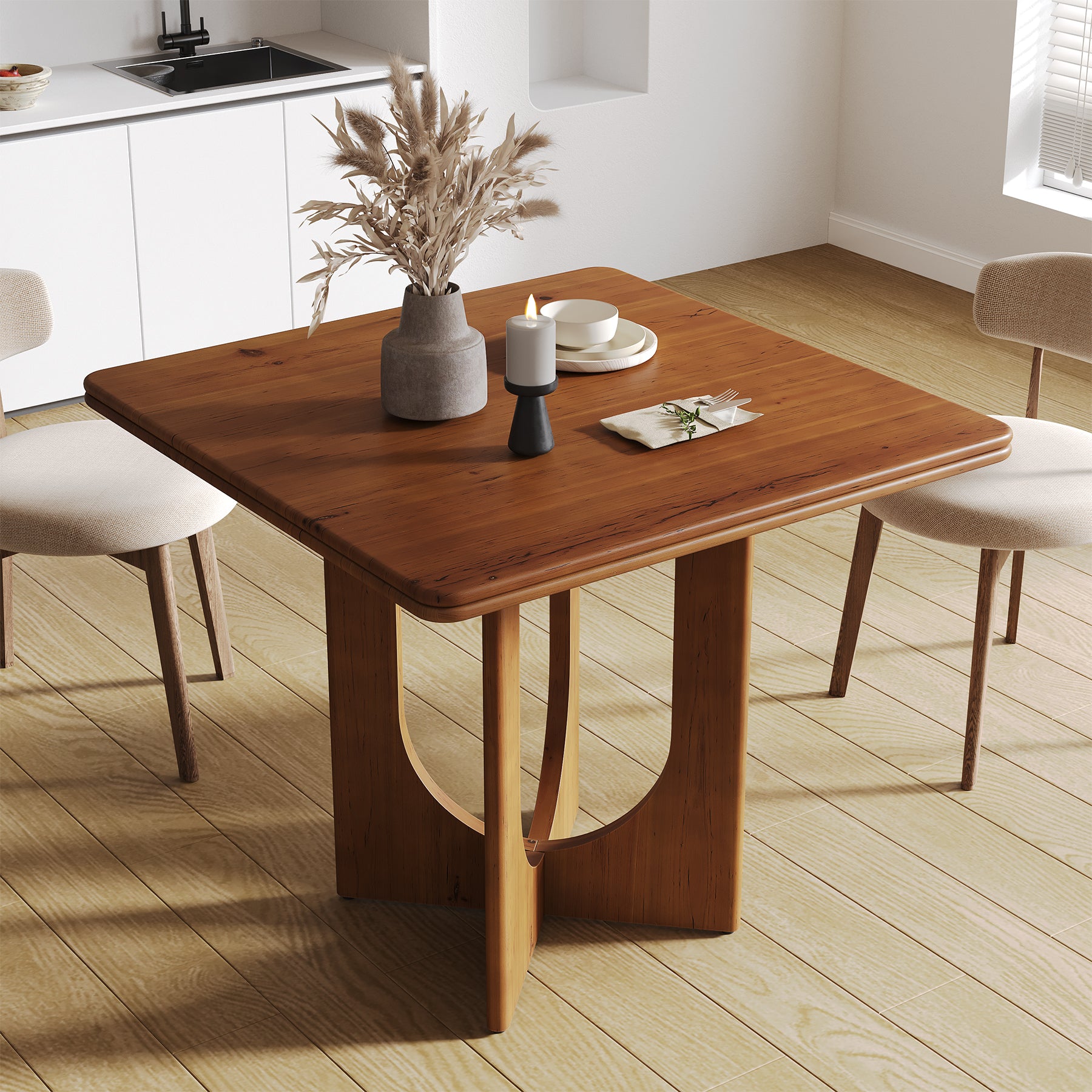 31.5-Inch Square Dining Table, Solid Wood Small Kitchen Table for 2-4 People in Dining Room Small Spaces