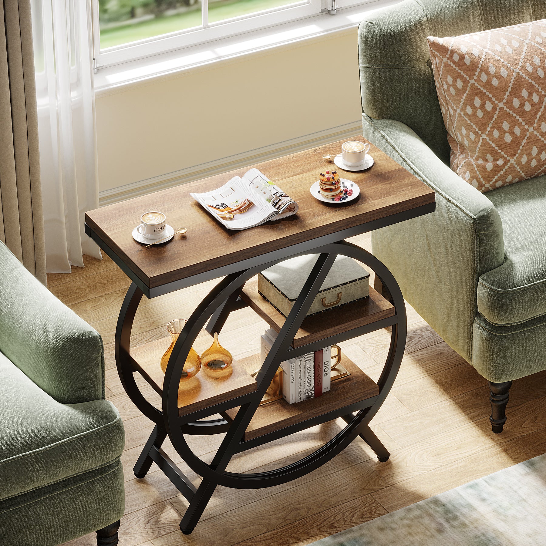 4-Tier End Table, Small Side Table Snack Table with Storage Shelves