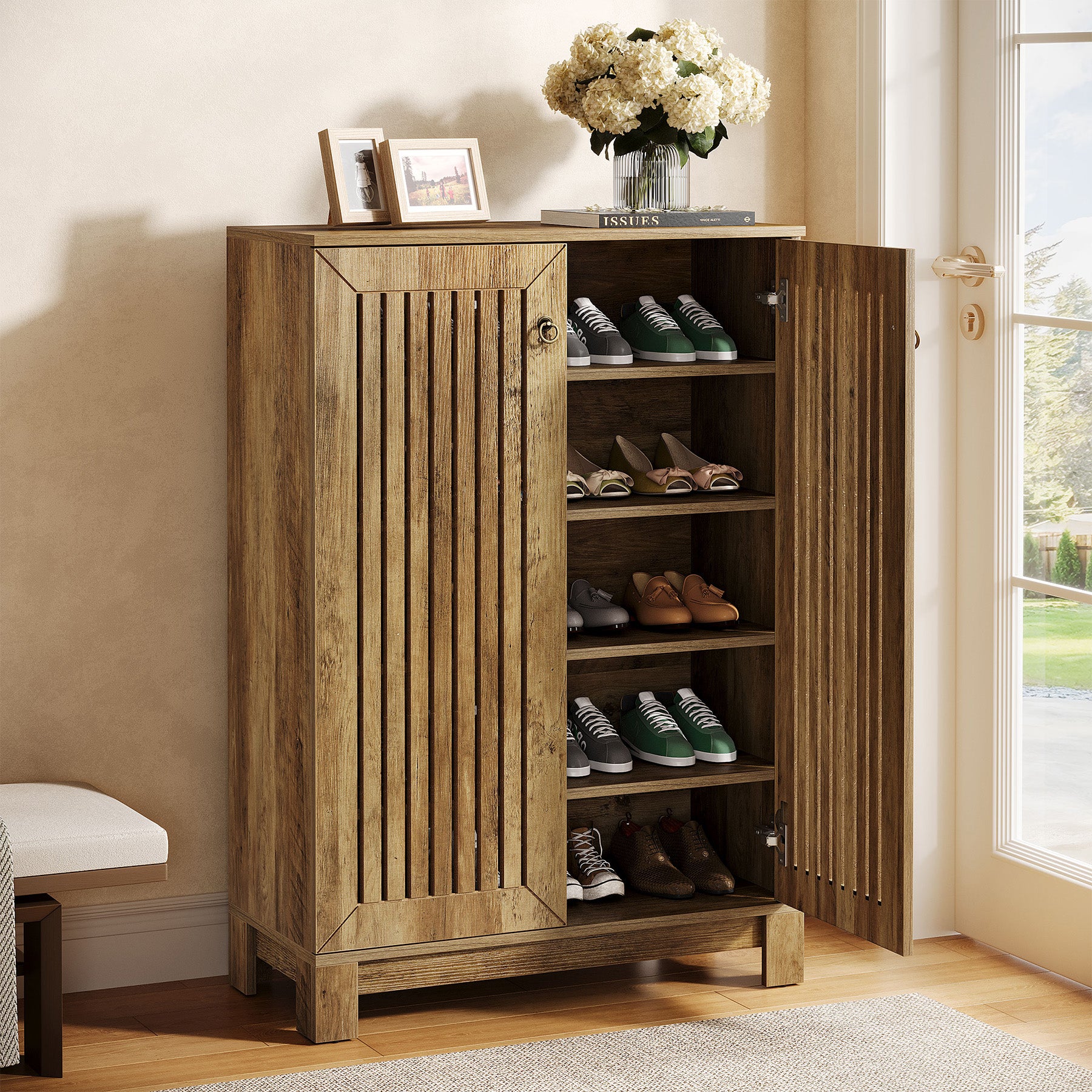 Tribesigns 43.3-Inch Shoe Cabinet with 5-Tier Storage, Wooden Entryway Organizer for Up to 24 Pairs