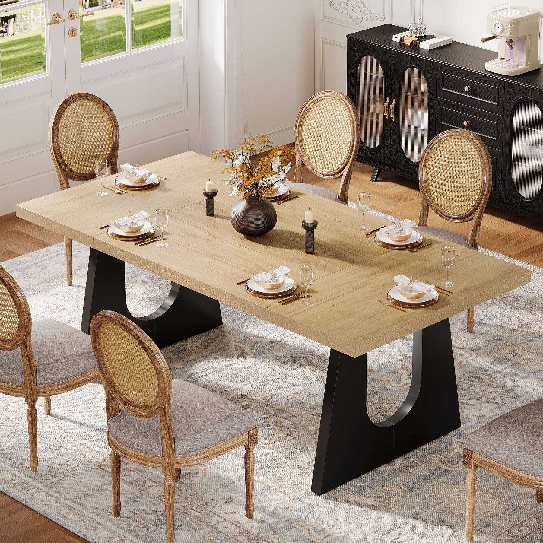 70.9-Inch Rectangular Dining Table with Thick MDF Top, Farmhouse Kitchen Table for Dining Room