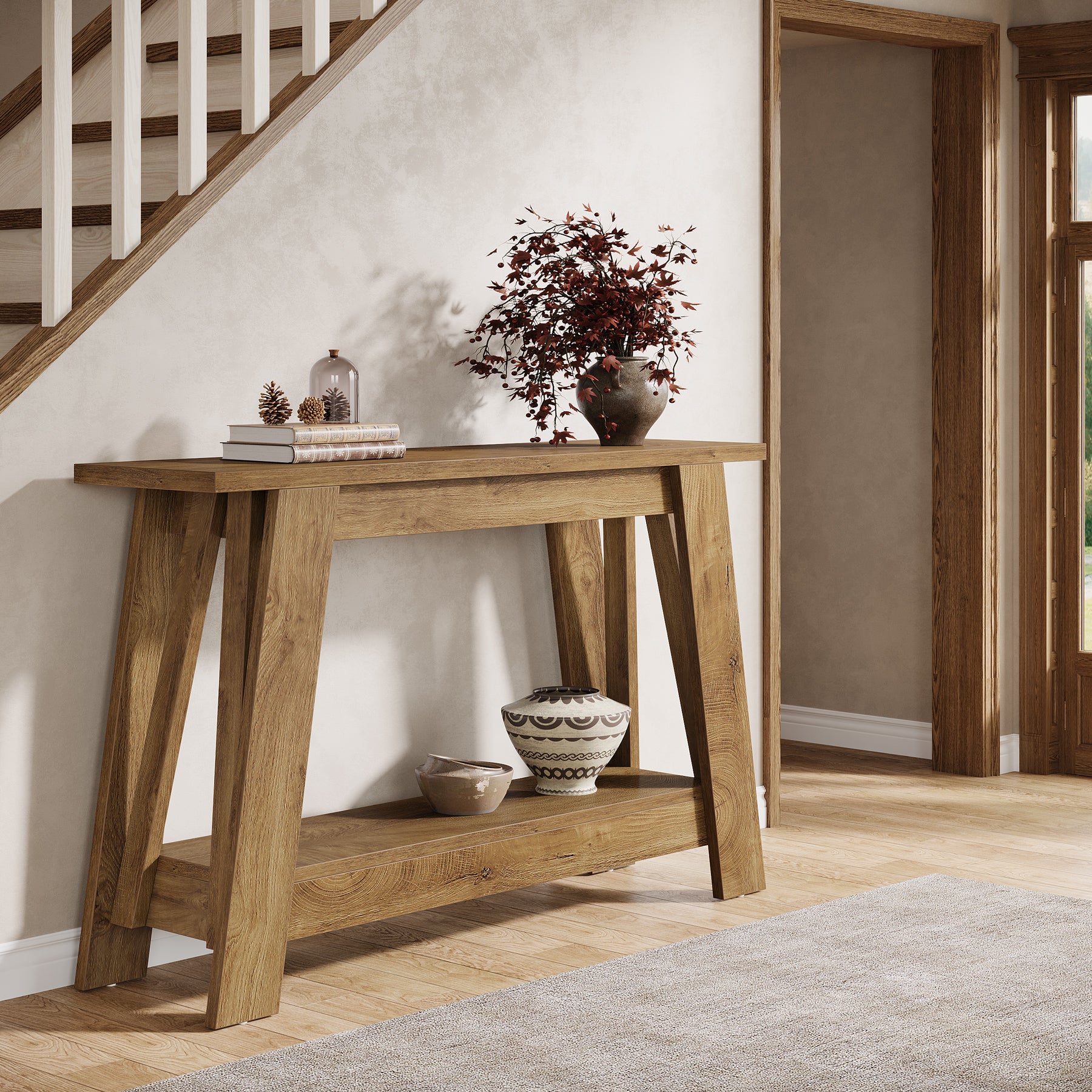 41.3" Rustic Farmhouse Console Table - 2-Tier Narrow Entryway Table with Storage