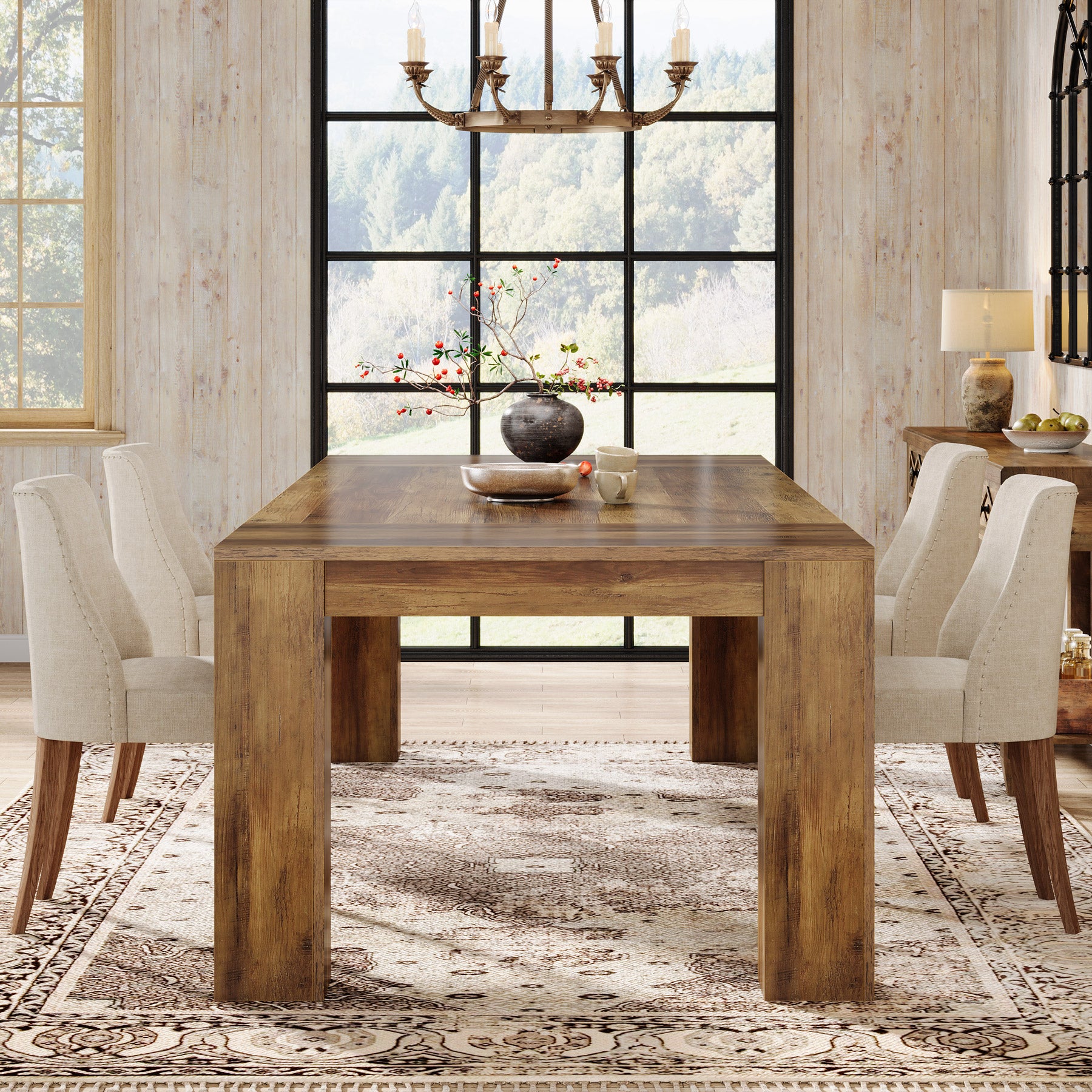Tribesigns 63 Inch Dining Table, Rustic Farmhouse Wooden Kitchen Table for 4 to 6 People Home Dining