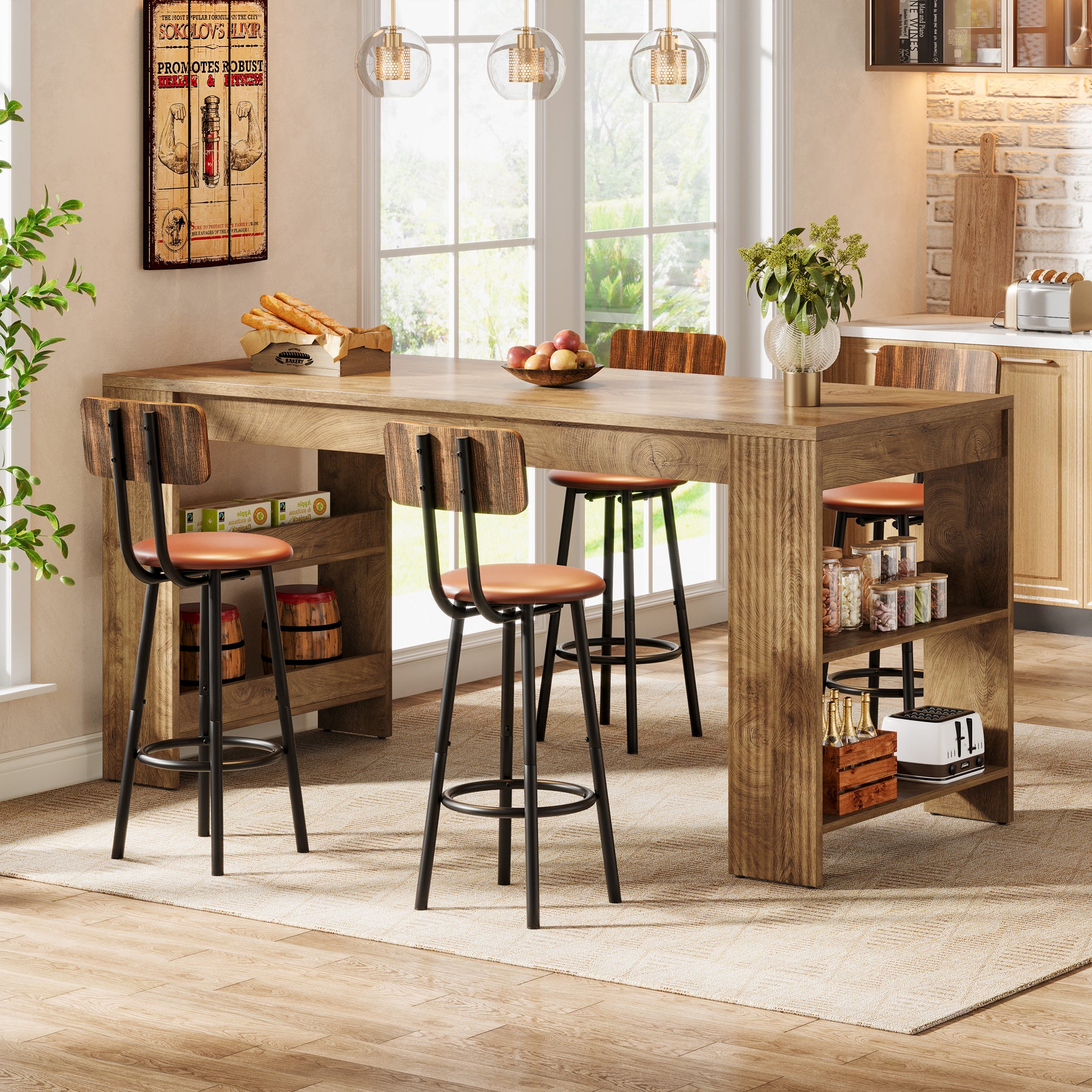 Tribesigns 63 Inch Farmhouse Kitchen Island with Double-Sided Storage Shelves