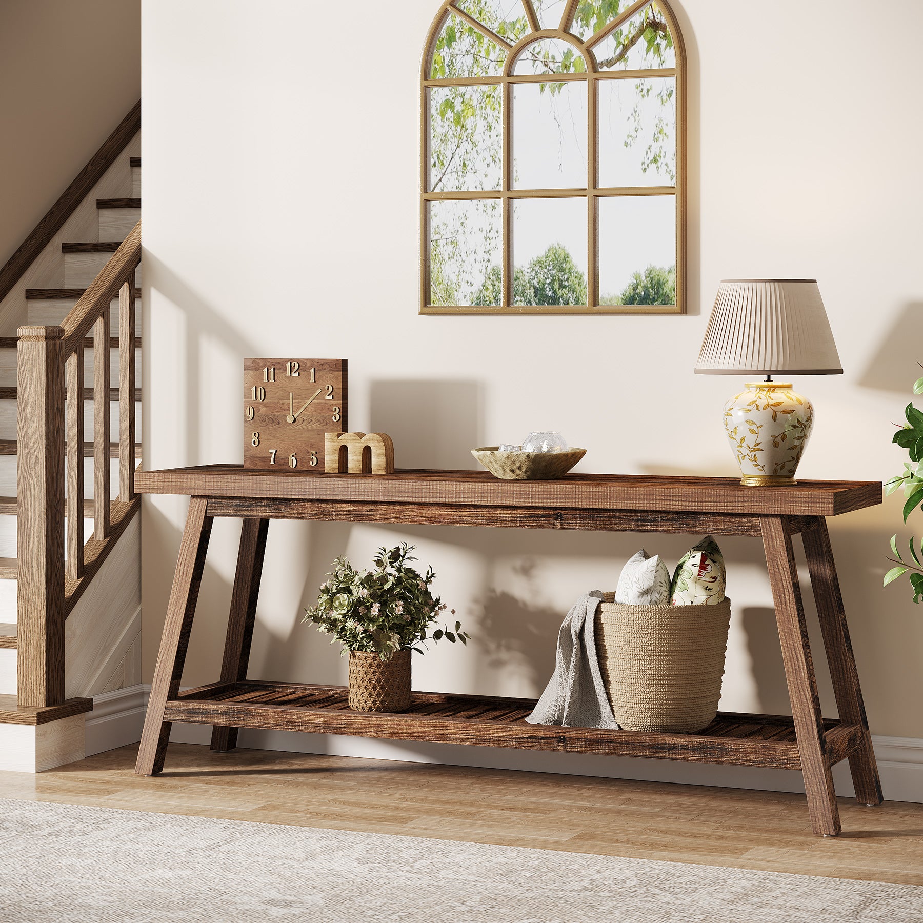 Farmhouse Console Table, 70.9" Entryway Table 2-Tier Sofa Table