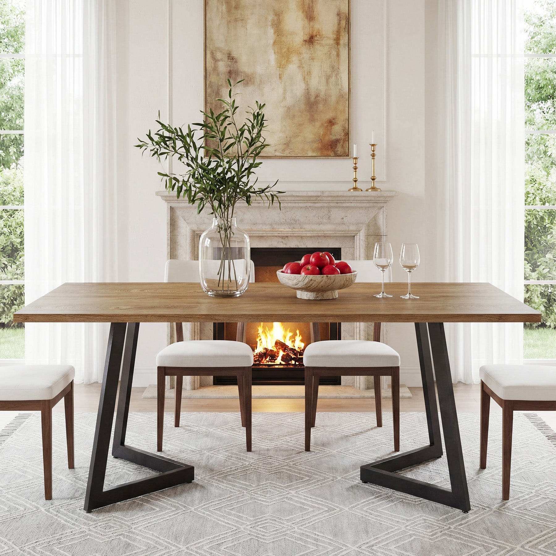 Tribesigns 62.2-Inch Rectangular Dining Table for 6 with Metal Legs, Farmhouse Kitchen Table for Dining Room and Small Spaces (Only Table)