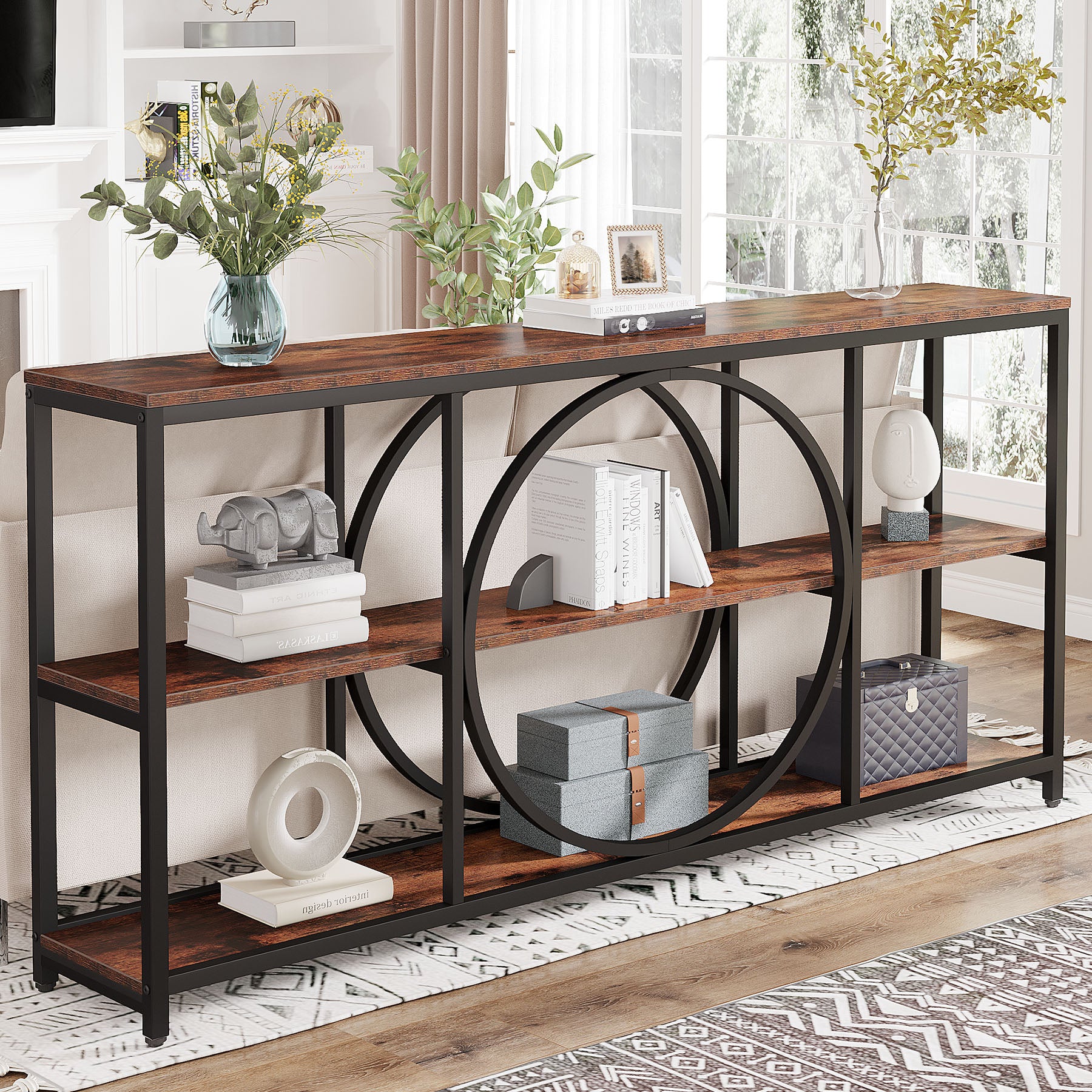 Tribesigns 70.9 Inch Extra Long Console Table, 3-Tier Narrow Sofa Table with Industrial Metal Frame for Entryway