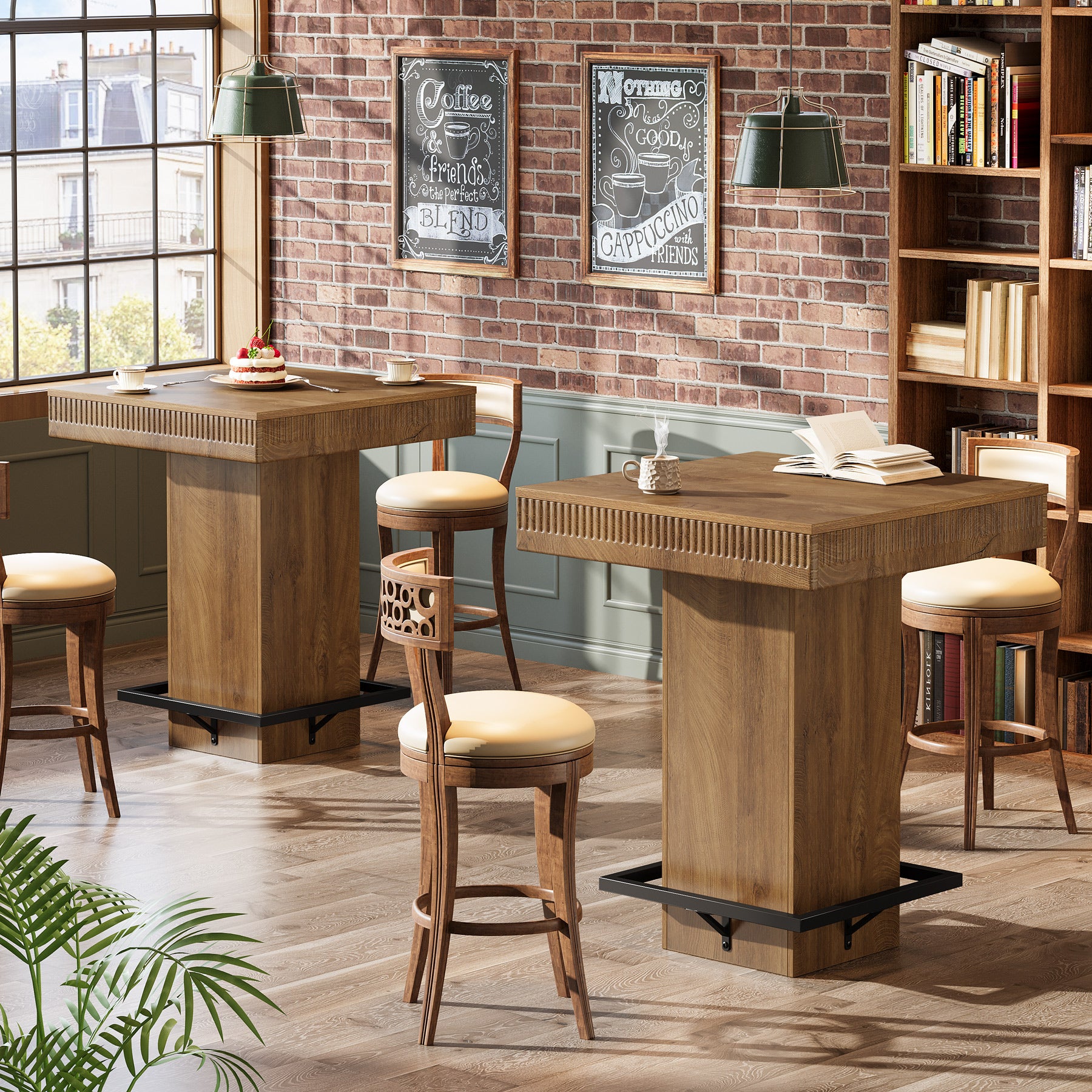 Tribesigns 31.5-Inch Square Bar Table with Metal Footrest, Industrial Pub Table for Small Kitchens